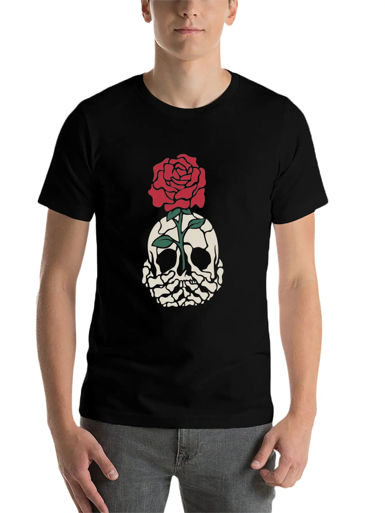Rose Skull Classic Fit Graphic Tee For Daily Comfort – Unisex Cotton Shirt