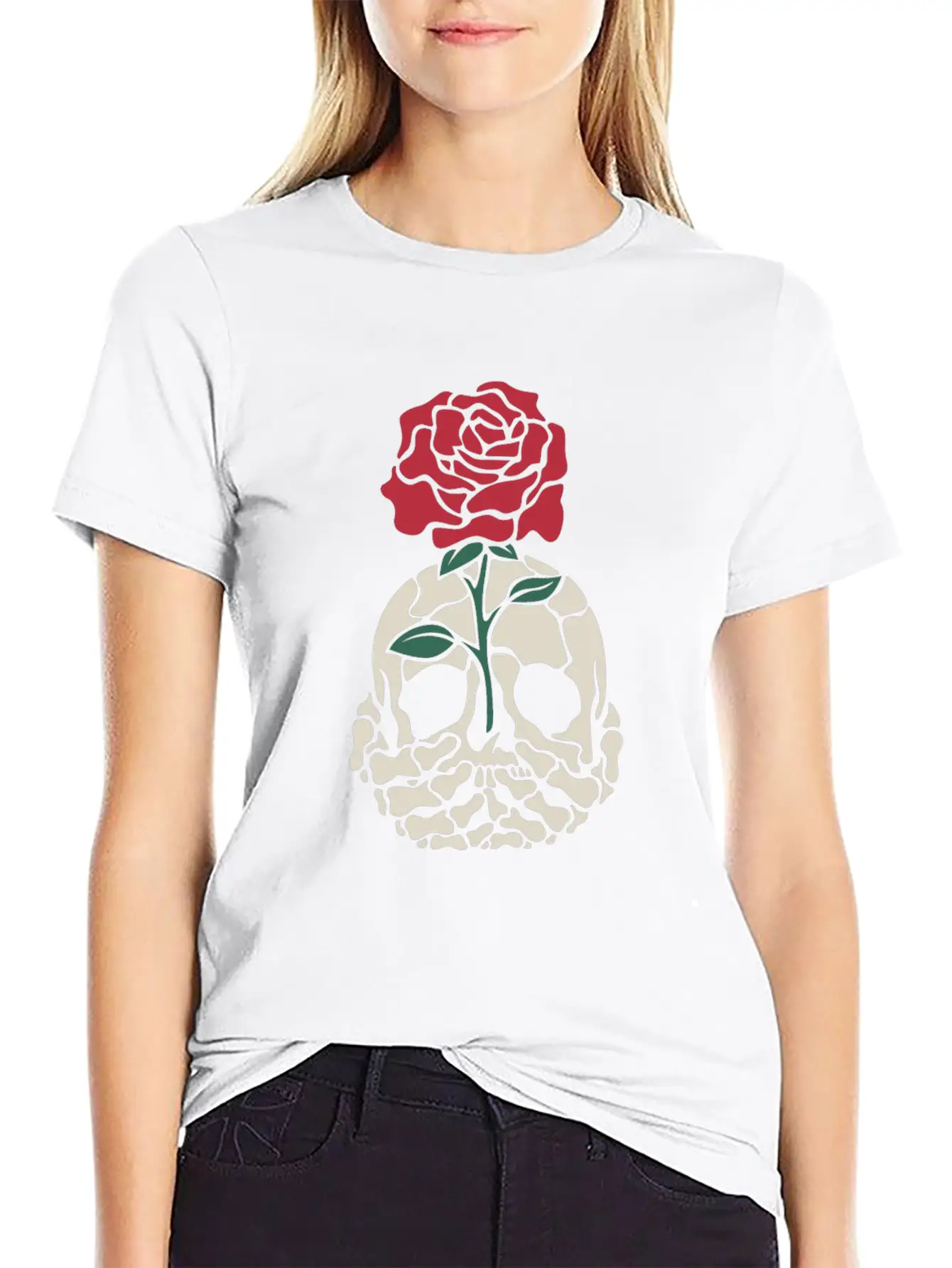 Rose Skull Classic Fit Graphic Tee For Daily Comfort – Unisex Cotton Shirt