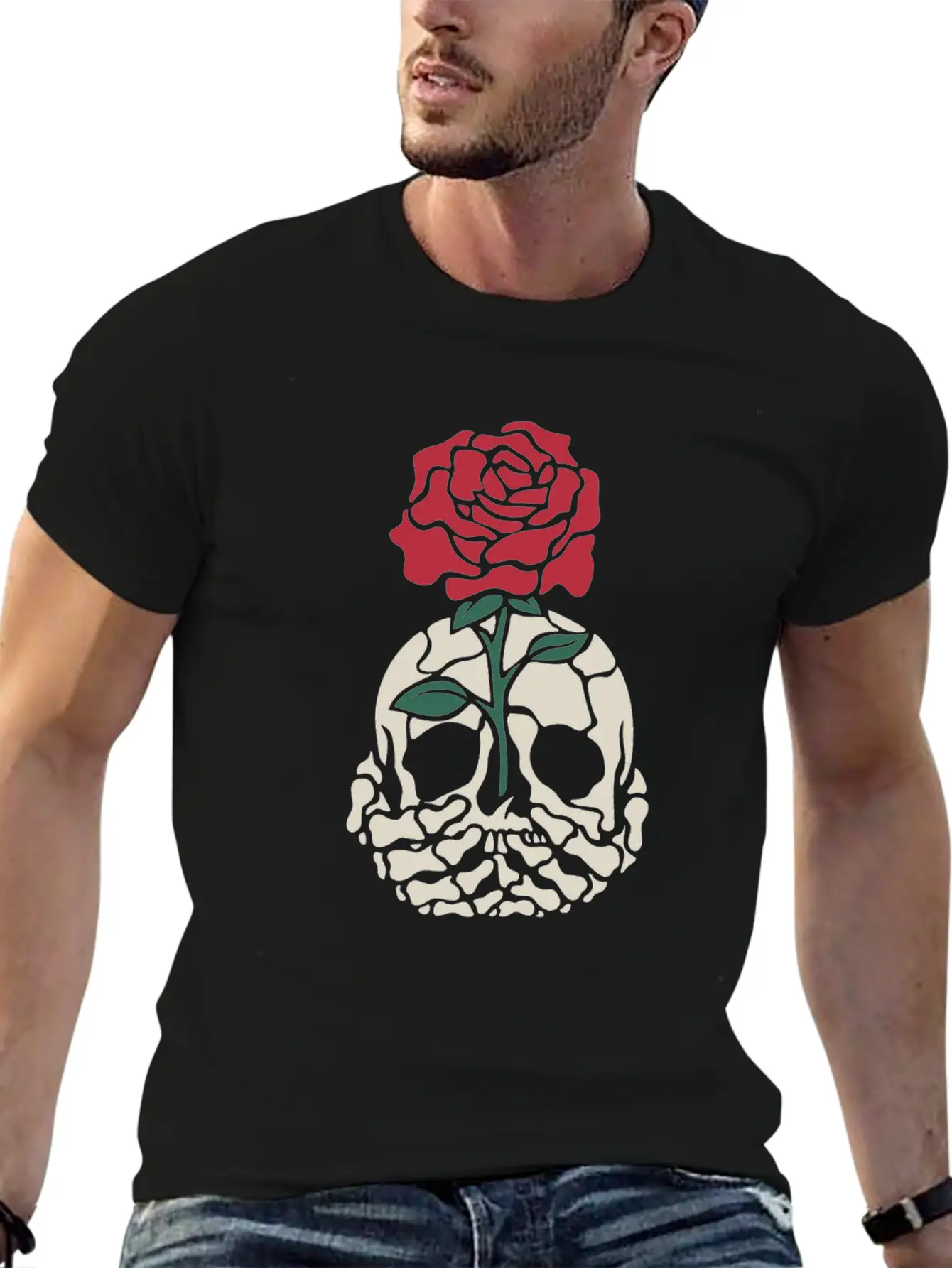 Rose Skull Classic Fit Graphic Tee For Daily Comfort – Unisex Cotton Shirt