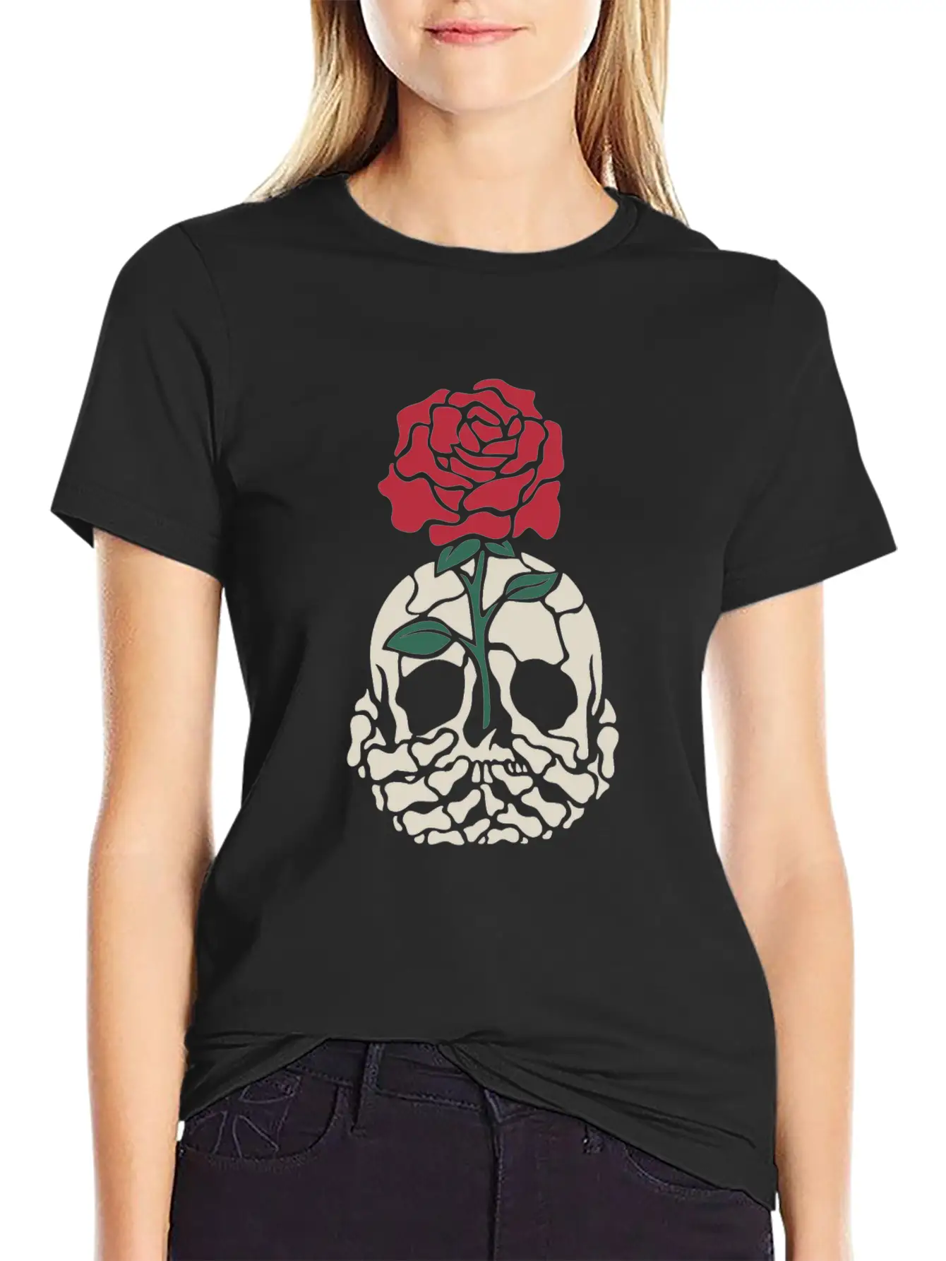 Rose Skull Classic Fit Graphic Tee For Daily Comfort – Unisex Cotton Shirt