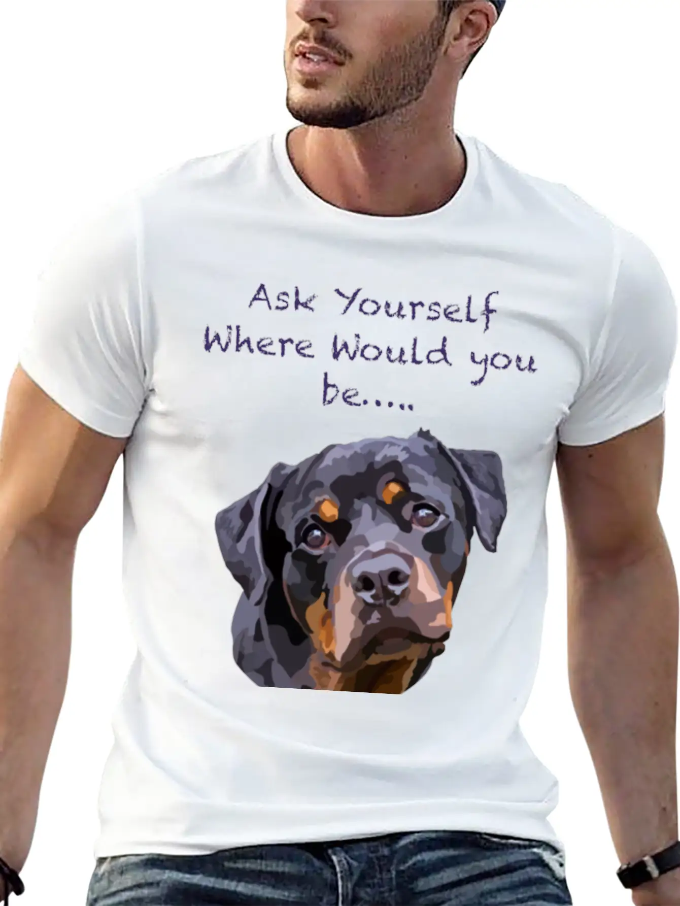 Rottweiler Dog Hand Drawn Digital Art Adorable Unisex Casual T-Shirt – Clean Design For Daily Comfort