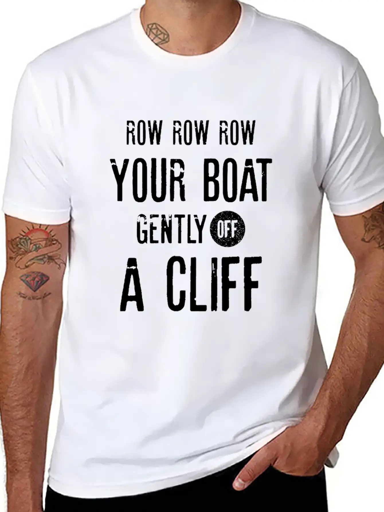 Row Row Row Your Boat Gently Off A Cliff | Funny Modern Fit Casual T-Shirt ��� Clean And Versatile Design