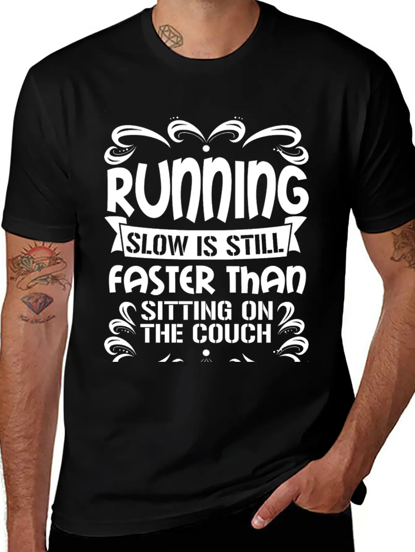 Running - Slow Is Faster Than Sitting On The Cou Modern Fit Casual T-Shirt – Clean And Versatile Design