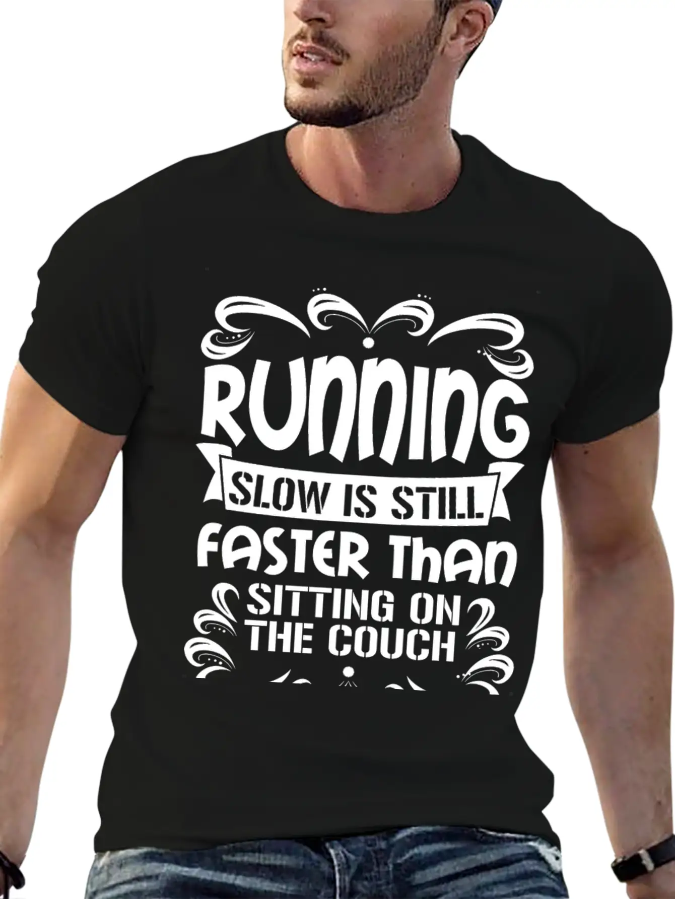 Running - Slow Is Faster Than Sitting On The Cou Modern Fit Casual T-Shirt – Clean And Versatile Design