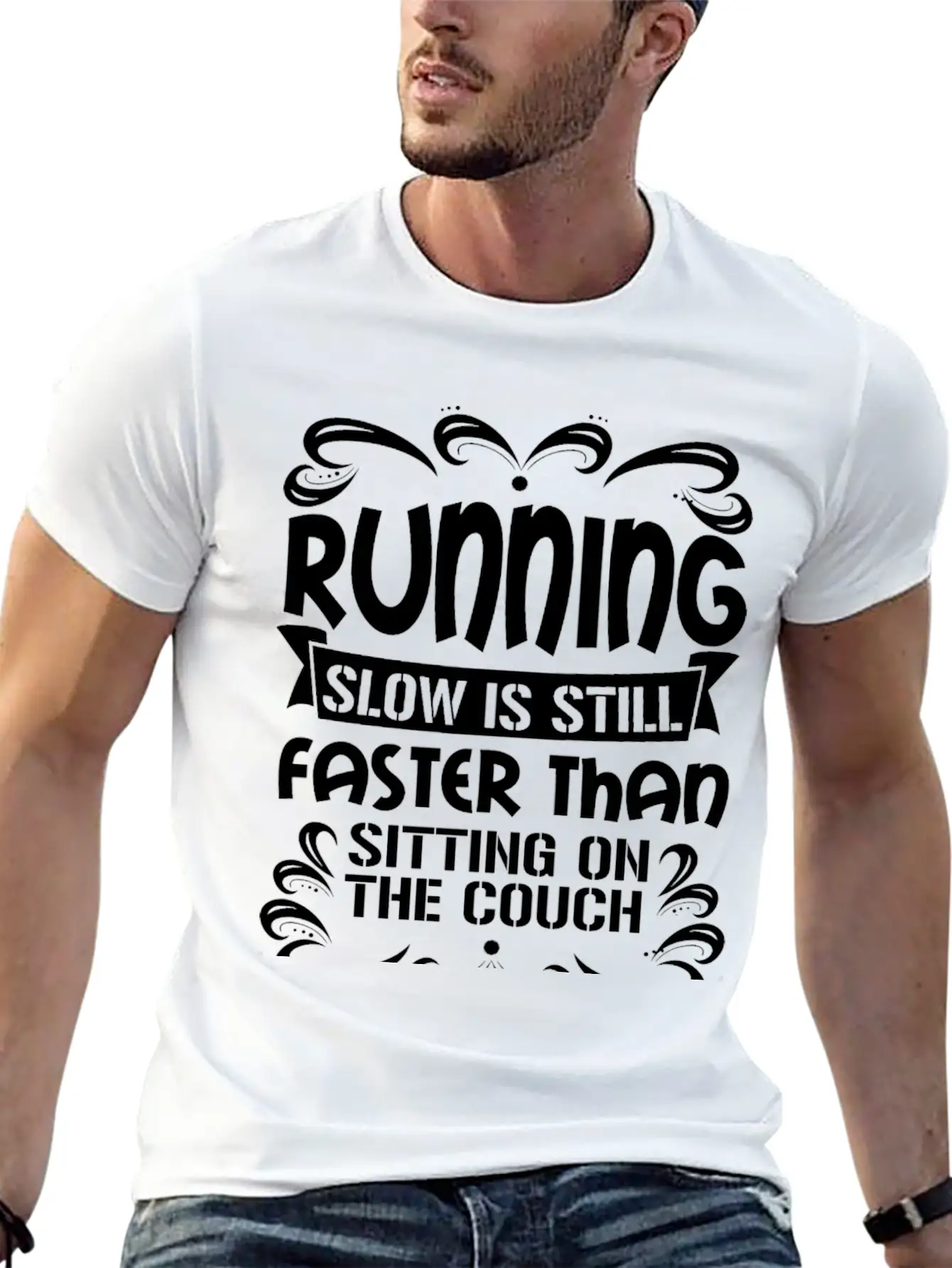 Running - Slow Is Faster Than Sitting On The Cou Modern Fit Casual T-Shirt – Clean And Versatile Design