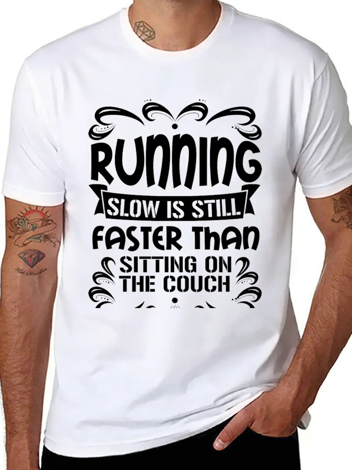 Running - Slow Is Faster Than Sitting On The Cou Modern Fit Casual T-Shirt – Clean And Versatile Design