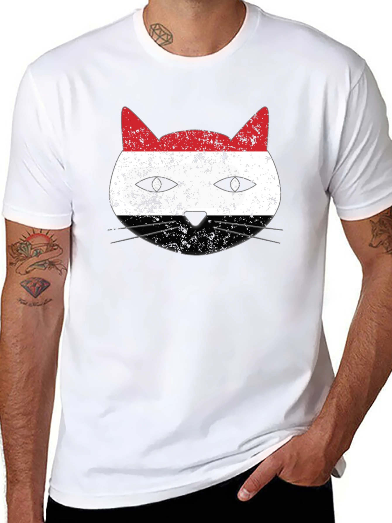 Yemen Flag Cat Graphic T-Shirt