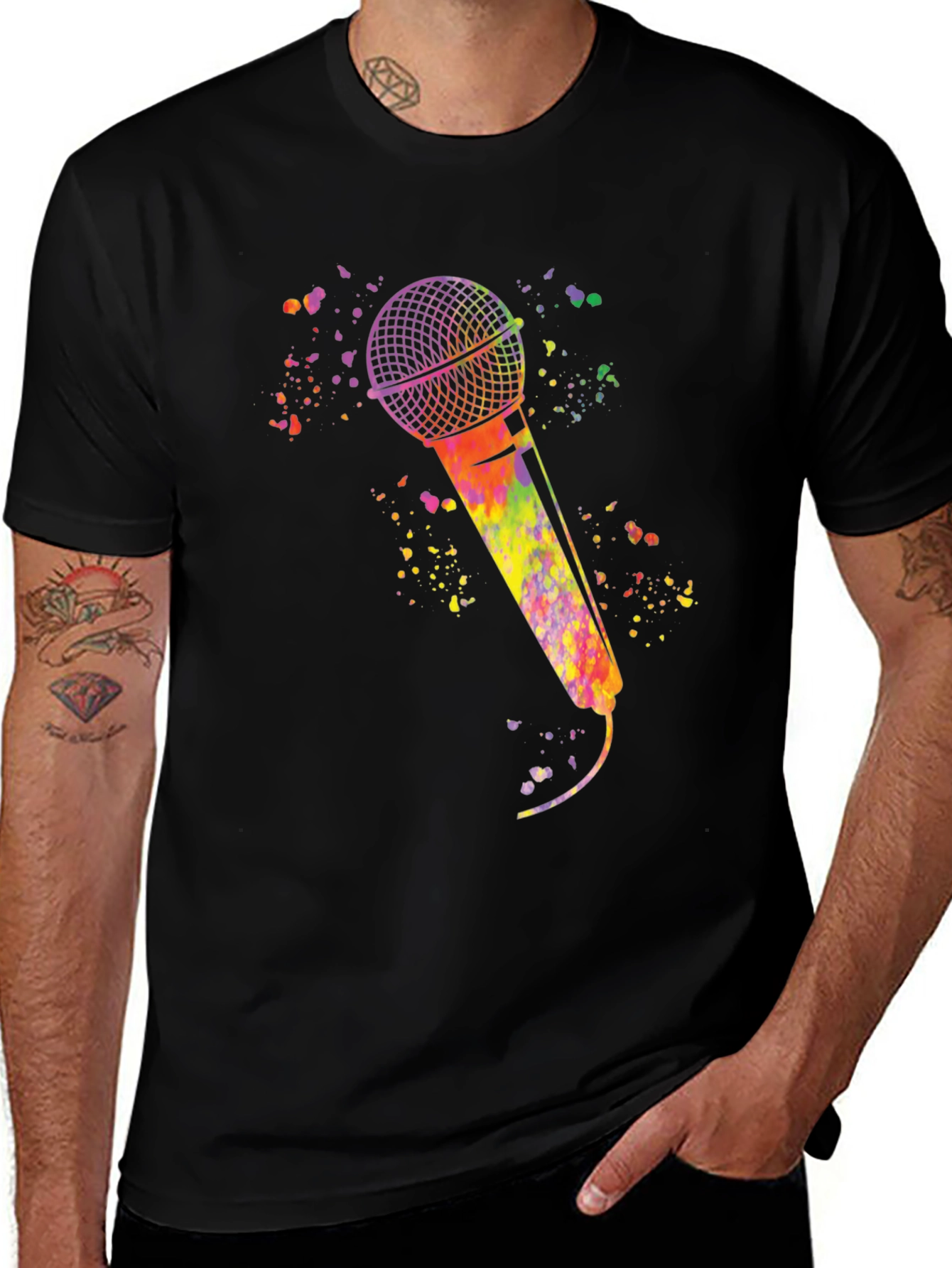 Watercolor Microphone Black T-Shirt
