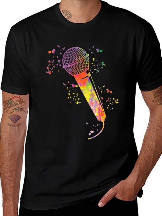 Watercolor Microphone Black T-Shirt