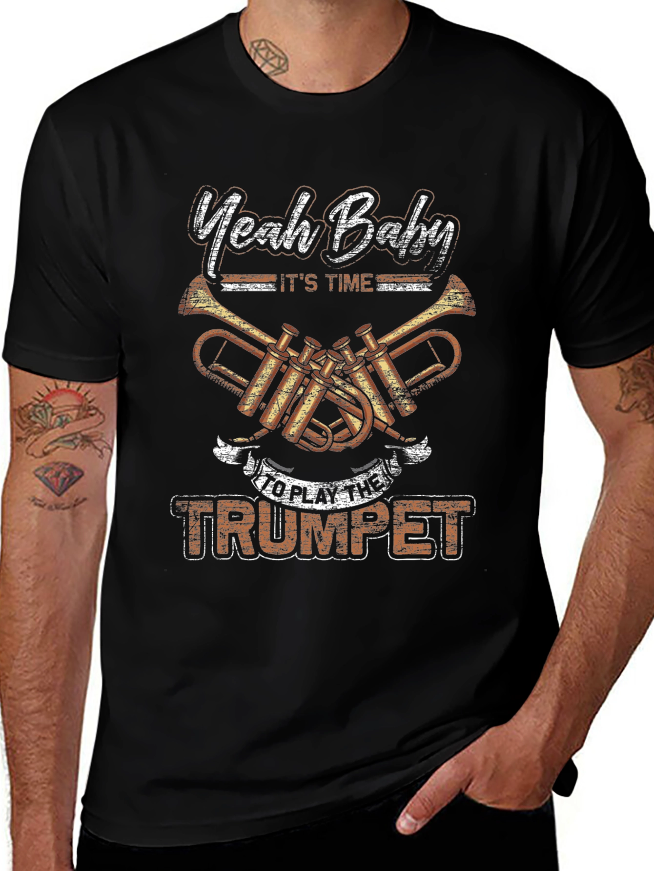 Yeah Baby Trumpet Player Black T-Shirt