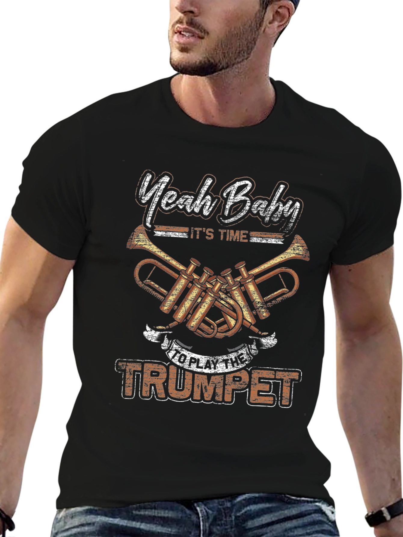 Yeah Baby Trumpet Player Black T-Shirt