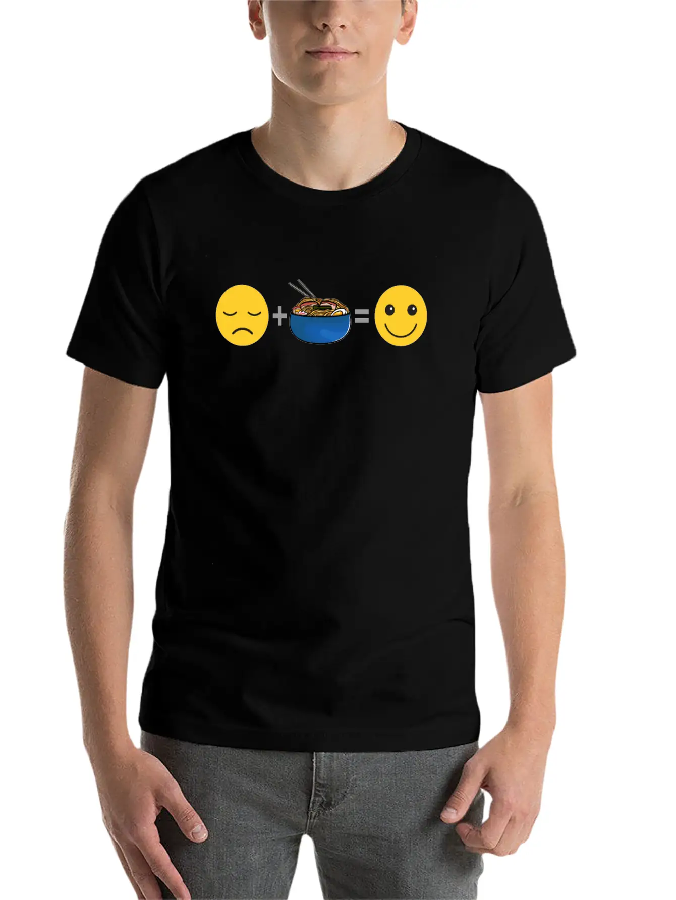 Sad Face Plus Japanese Ramen Soup Equals Happy Smi Unisex Casual T-Shirt – Clean Design For Daily Comfort