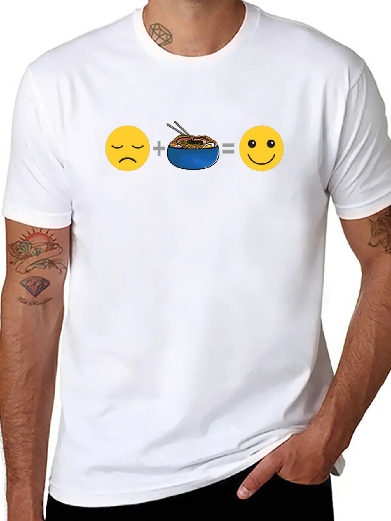Sad Face Plus Japanese Ramen Soup Equals Happy Smi Unisex Casual T-Shirt – Clean Design For Daily Comfort