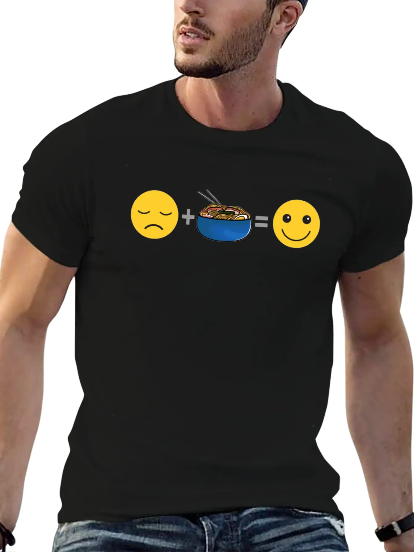 Sad Face Plus Japanese Ramen Soup Equals Happy Smi Unisex Casual T-Shirt – Clean Design For Daily Comfort