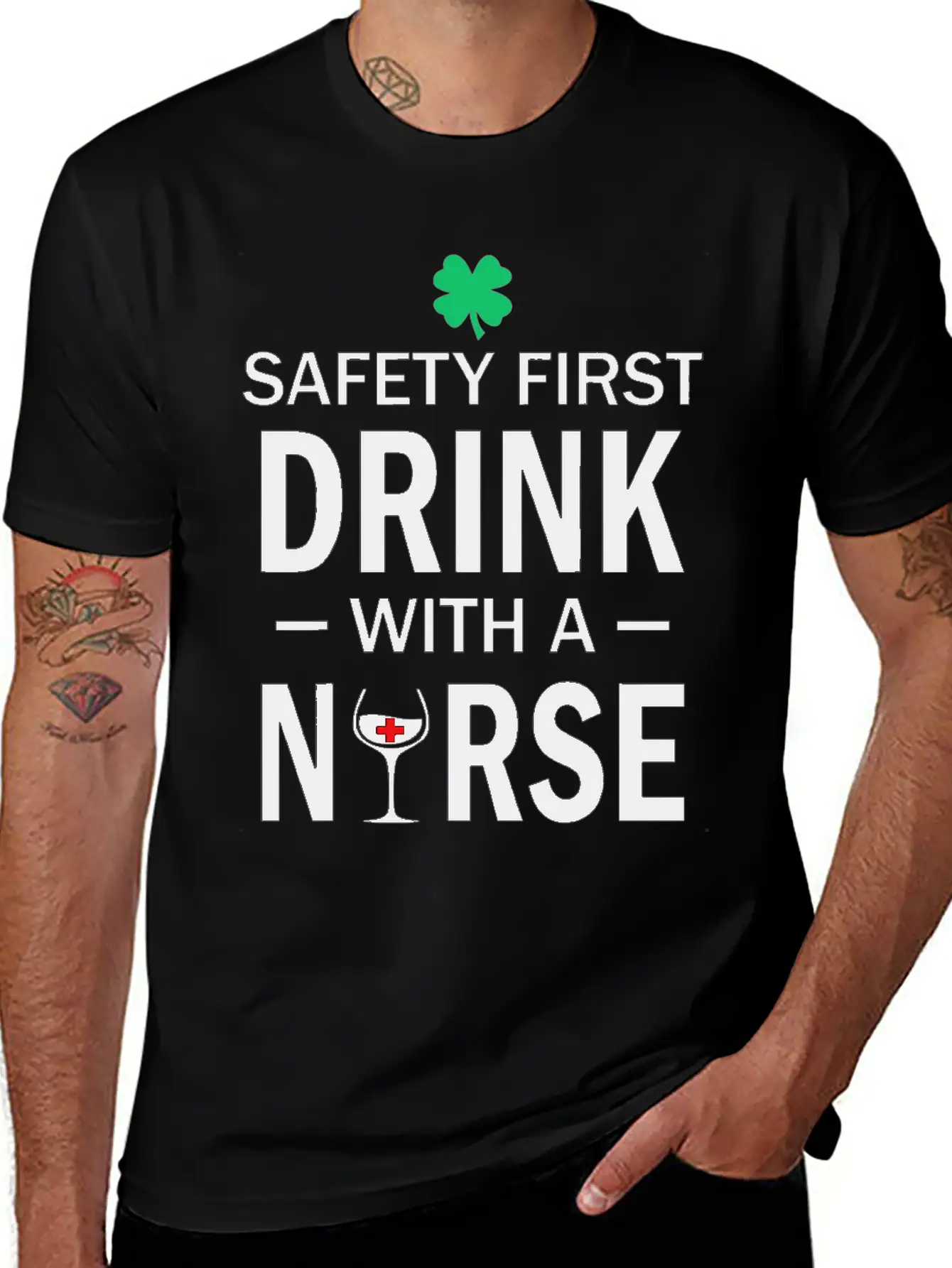 Safety First Drink With A Nurse St Patrick's Day Essential Cotton Tee For Daily Outfits – Unisex Style