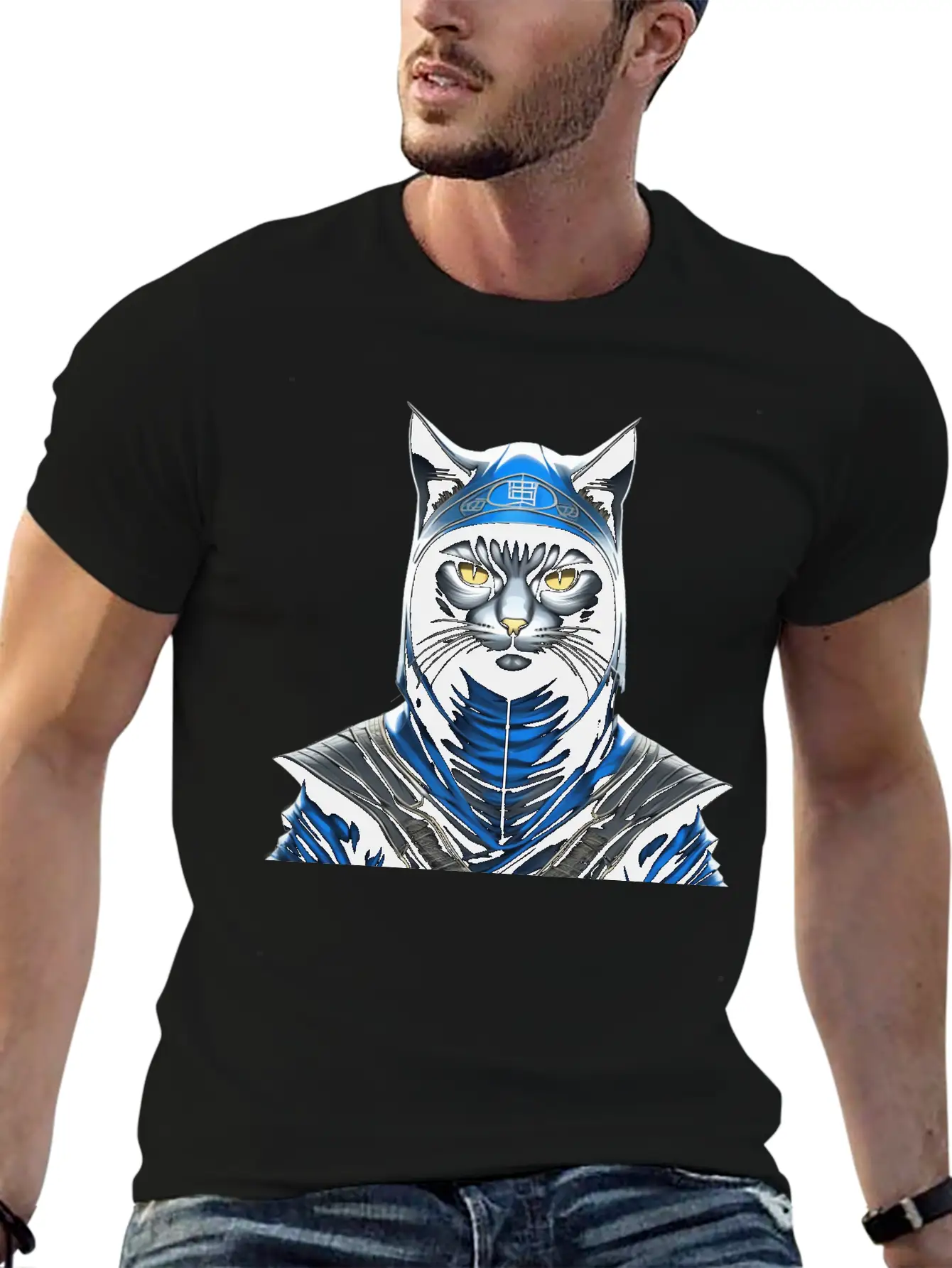 Sage Shadow Warrior: Mystic Wisdom In Ninja Cat Unisex Casual T-Shirt ��� Clean Design For Daily Comfort