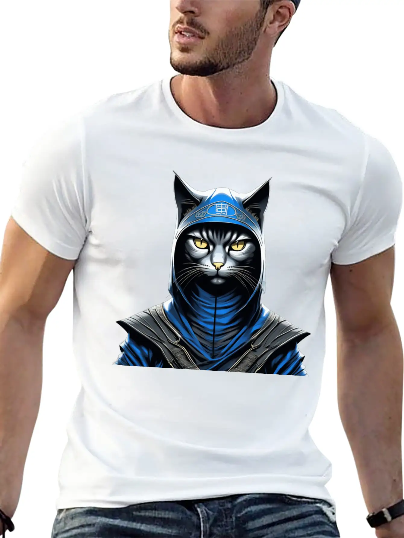 Sage Shadow Warrior: Mystic Wisdom In Ninja Cat Unisex Casual T-Shirt ��� Clean Design For Daily Comfort