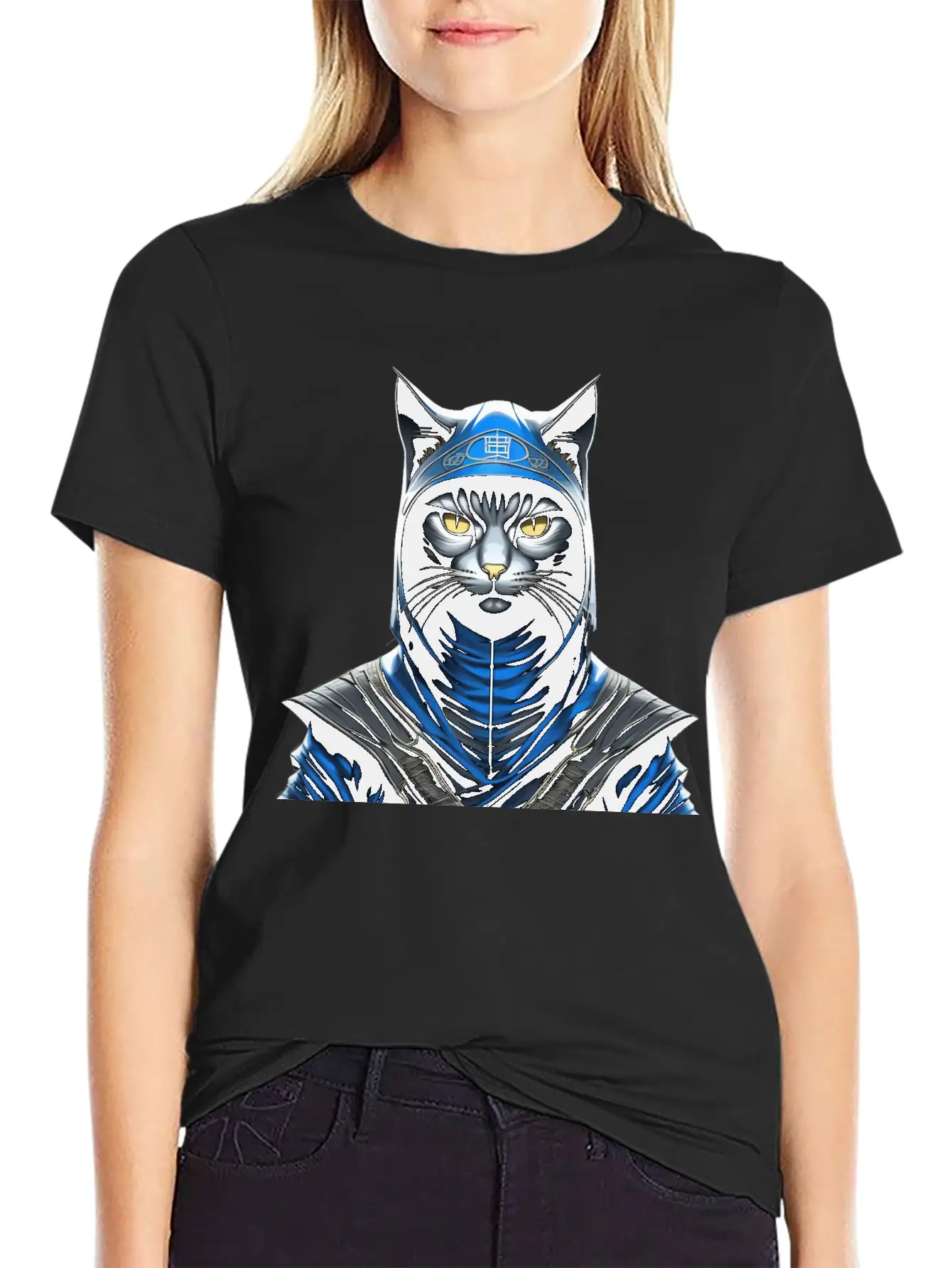 Sage Shadow Warrior: Mystic Wisdom In Ninja Cat Unisex Casual T-Shirt ��� Clean Design For Daily Comfort