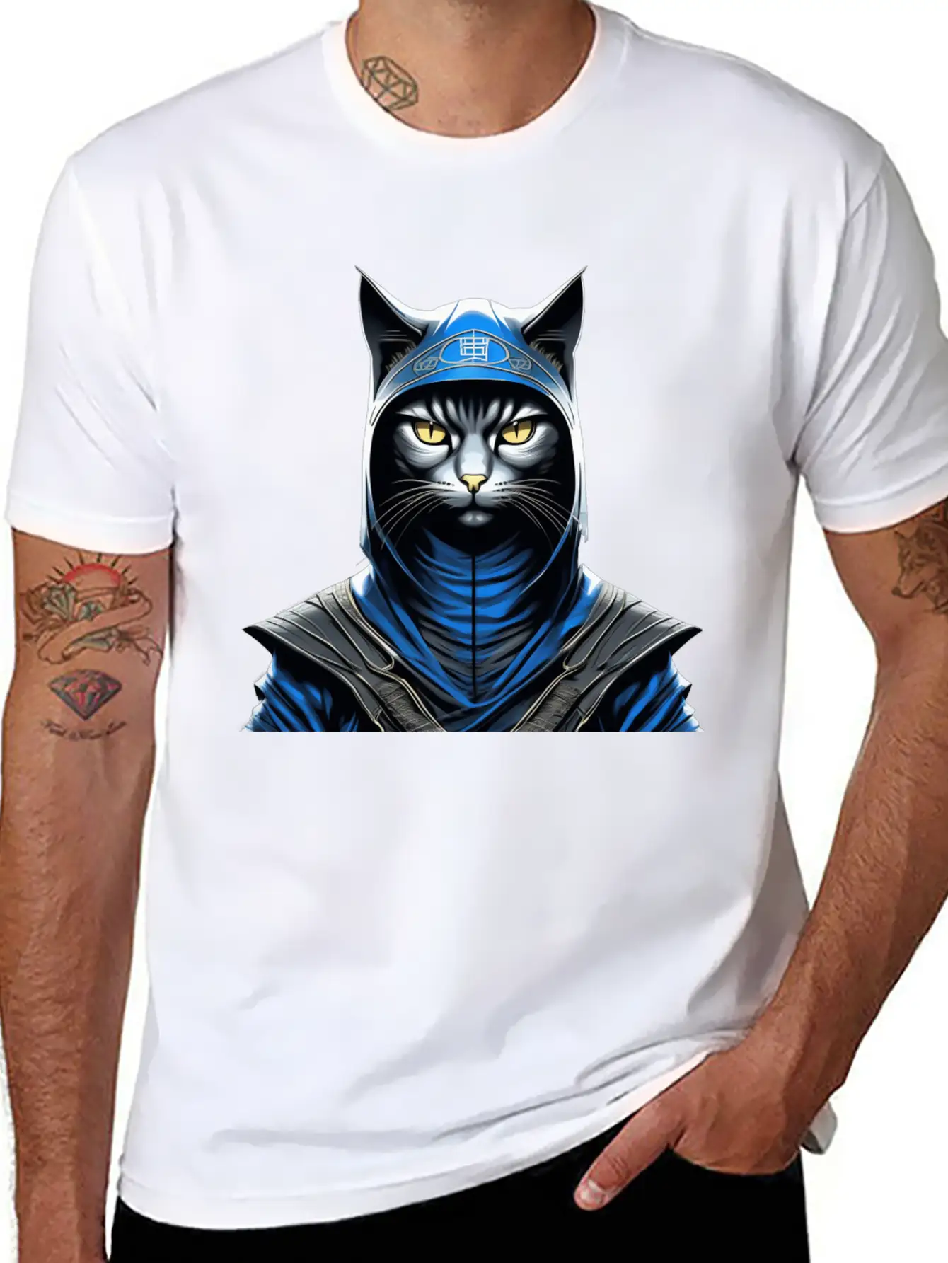 Sage Shadow Warrior: Mystic Wisdom In Ninja Cat Unisex Casual T-Shirt ��� Clean Design For Daily Comfort