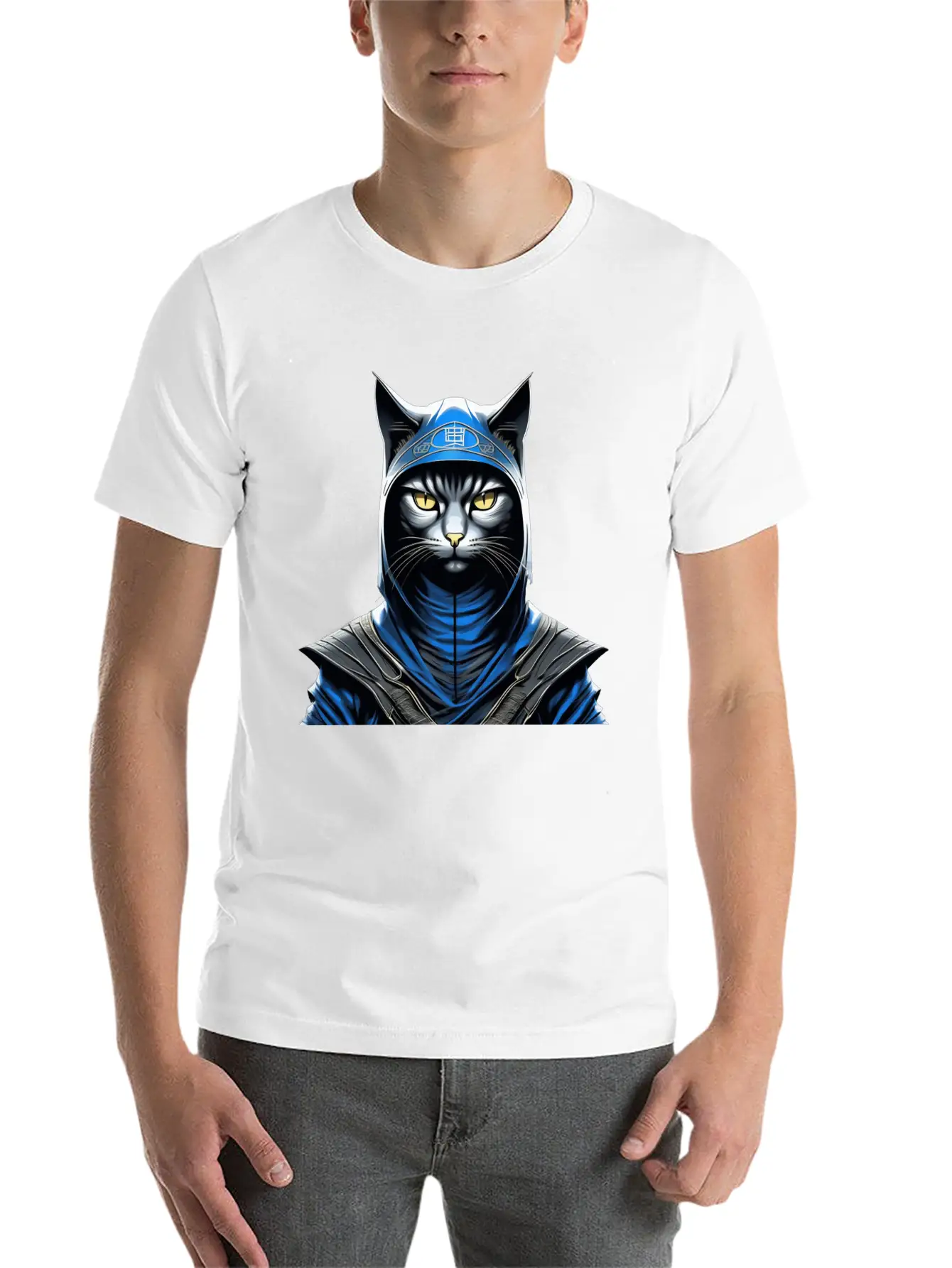 Sage Shadow Warrior: Mystic Wisdom In Ninja Cat Unisex Casual T-Shirt ��� Clean Design For Daily Comfort
