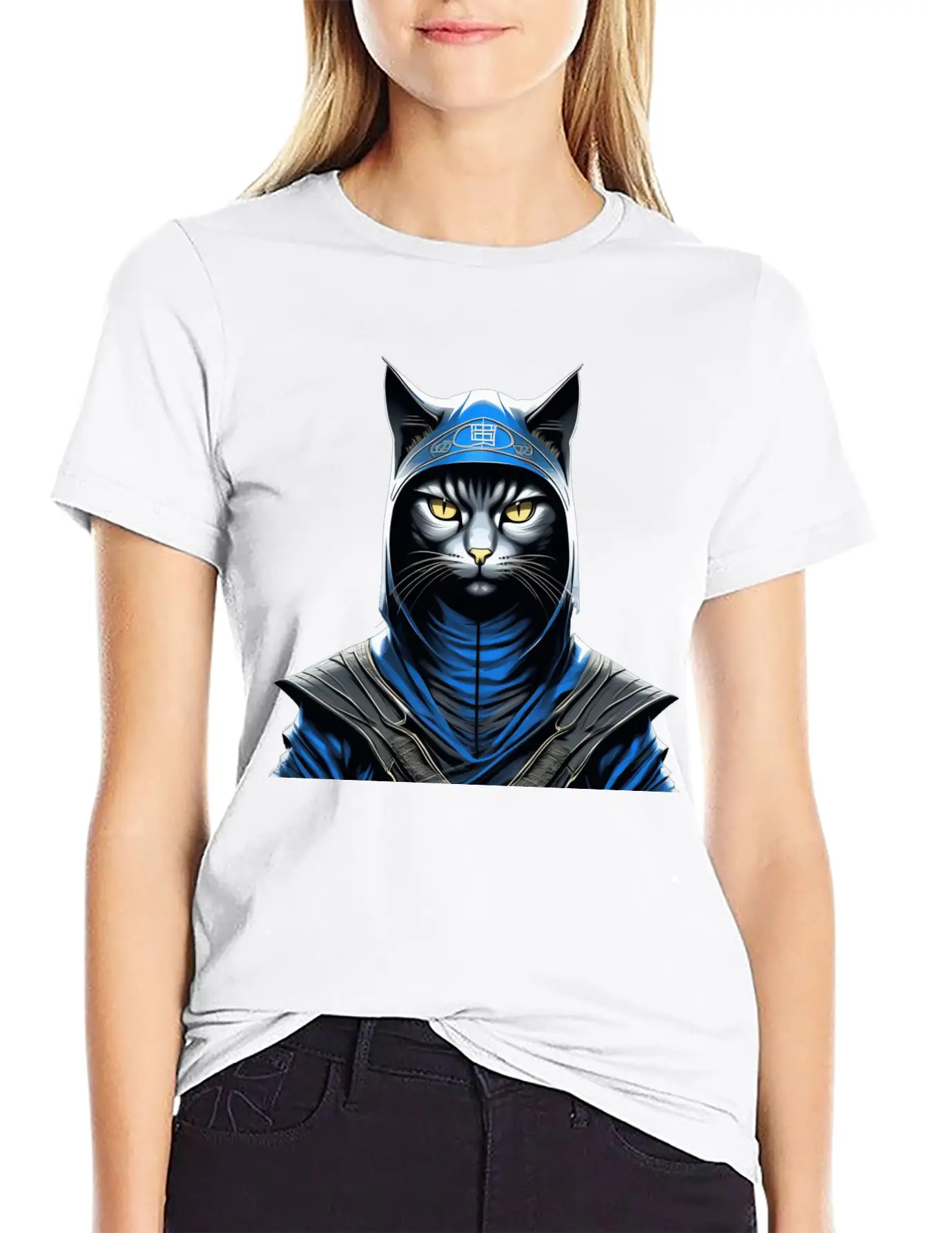 Sage Shadow Warrior: Mystic Wisdom In Ninja Cat Unisex Casual T-Shirt ��� Clean Design For Daily Comfort