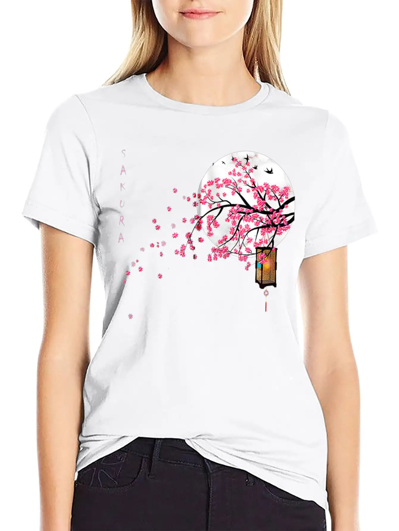 Sakura Cherry Blossom Japanese Graphical Art Comfortable Minimalist Graphic Tee – Summer Style Essential