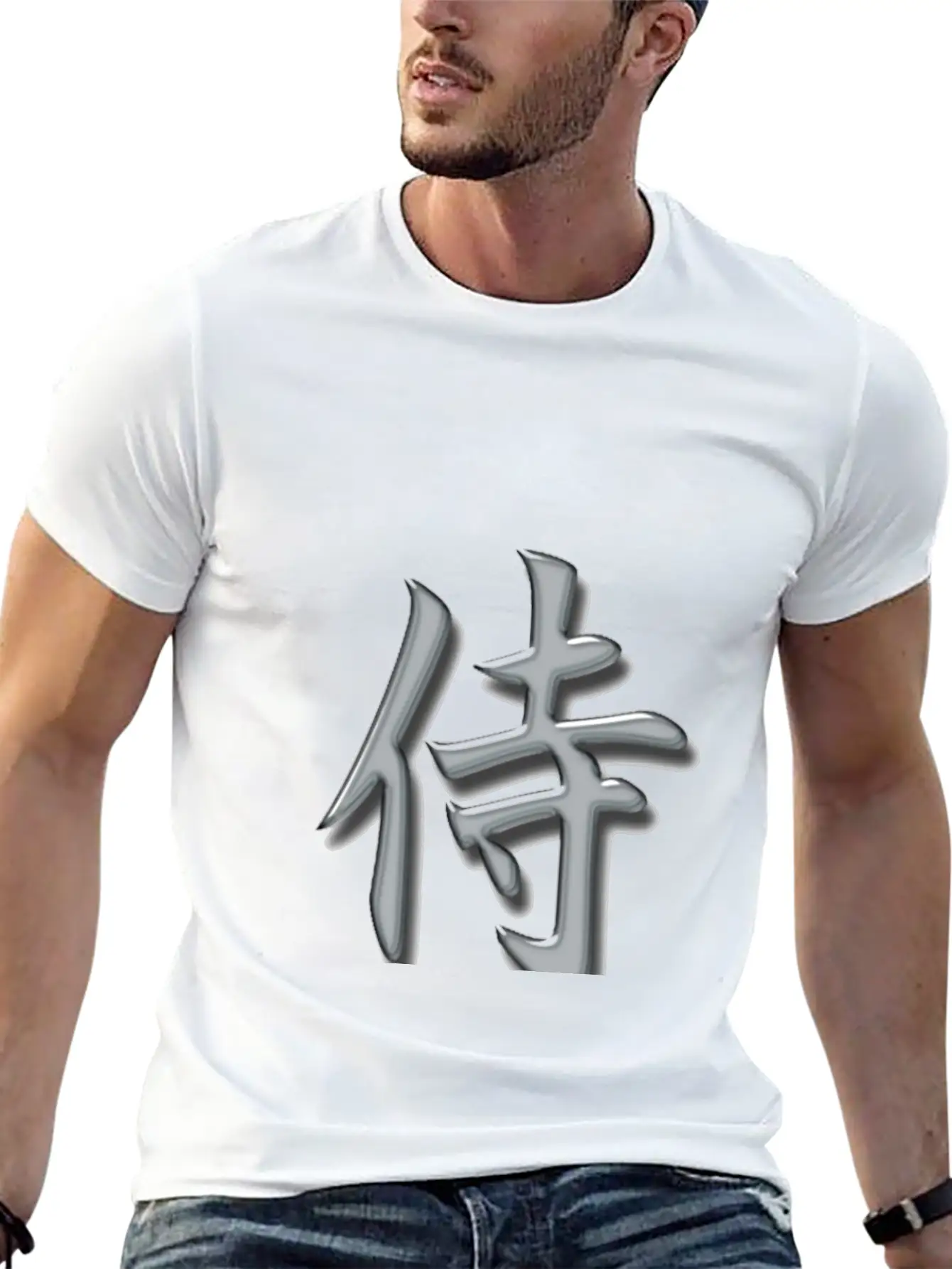 Samurai Kanji Silver Lightweight Cotton T-Shirt – Daily Comfort Graphic Shirt