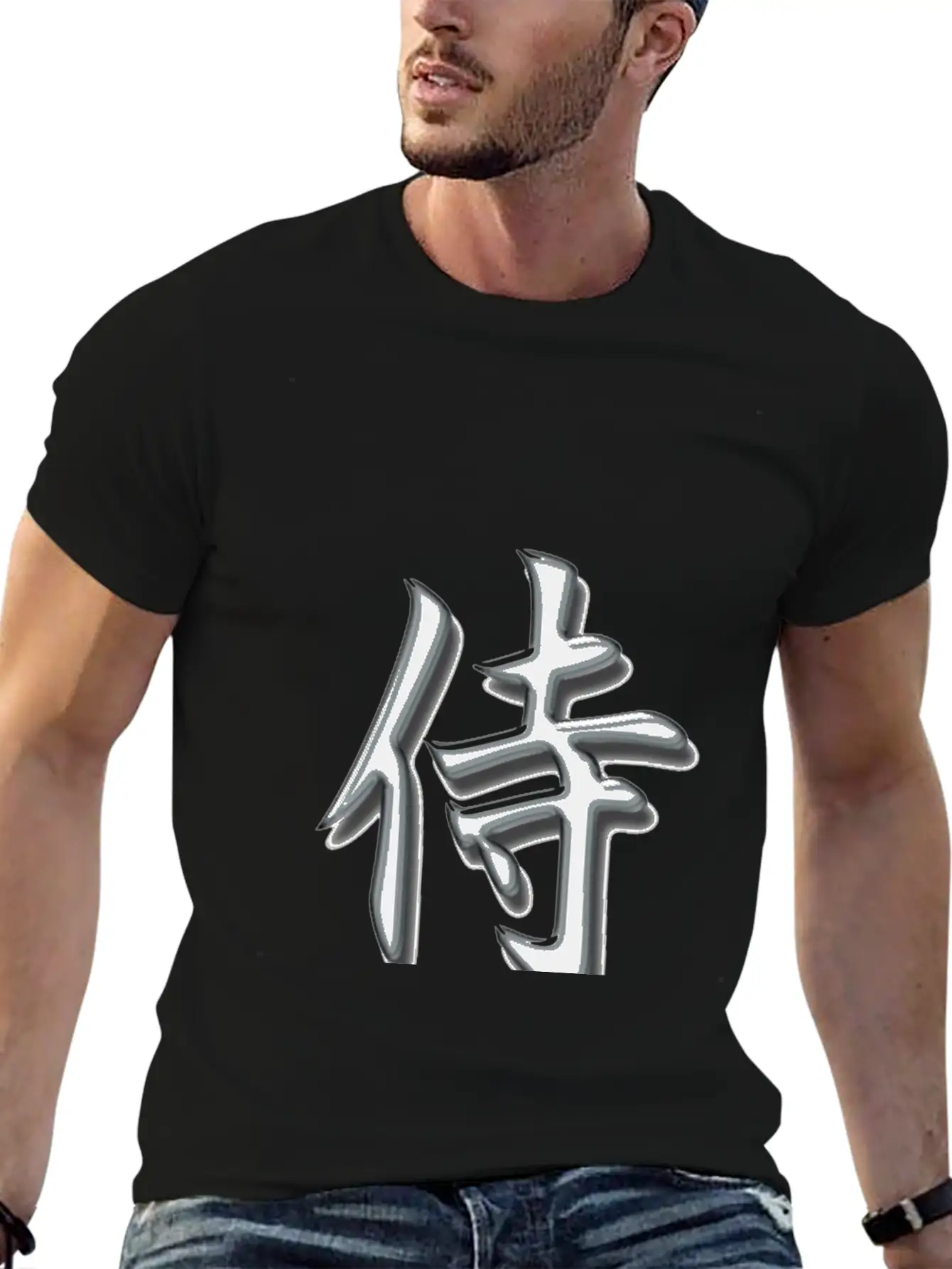 Samurai Kanji Silver Lightweight Cotton T-Shirt – Daily Comfort Graphic Shirt