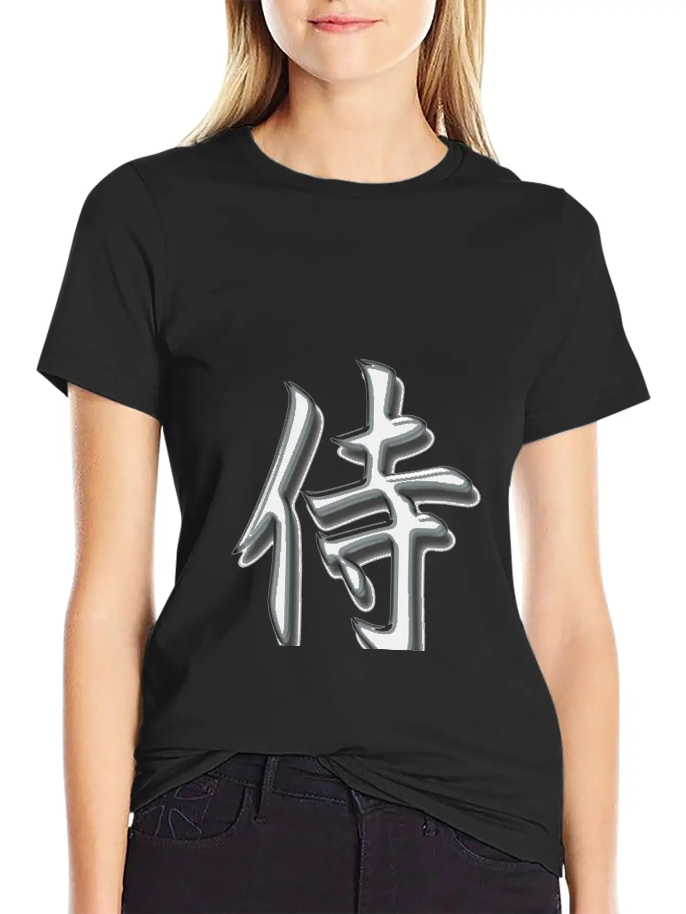 Samurai Kanji Silver Lightweight Cotton T-Shirt – Daily Comfort Graphic Shirt