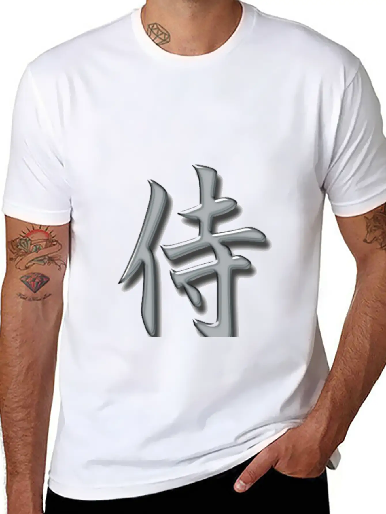 Samurai Kanji Silver Lightweight Cotton T-Shirt – Daily Comfort Graphic Shirt