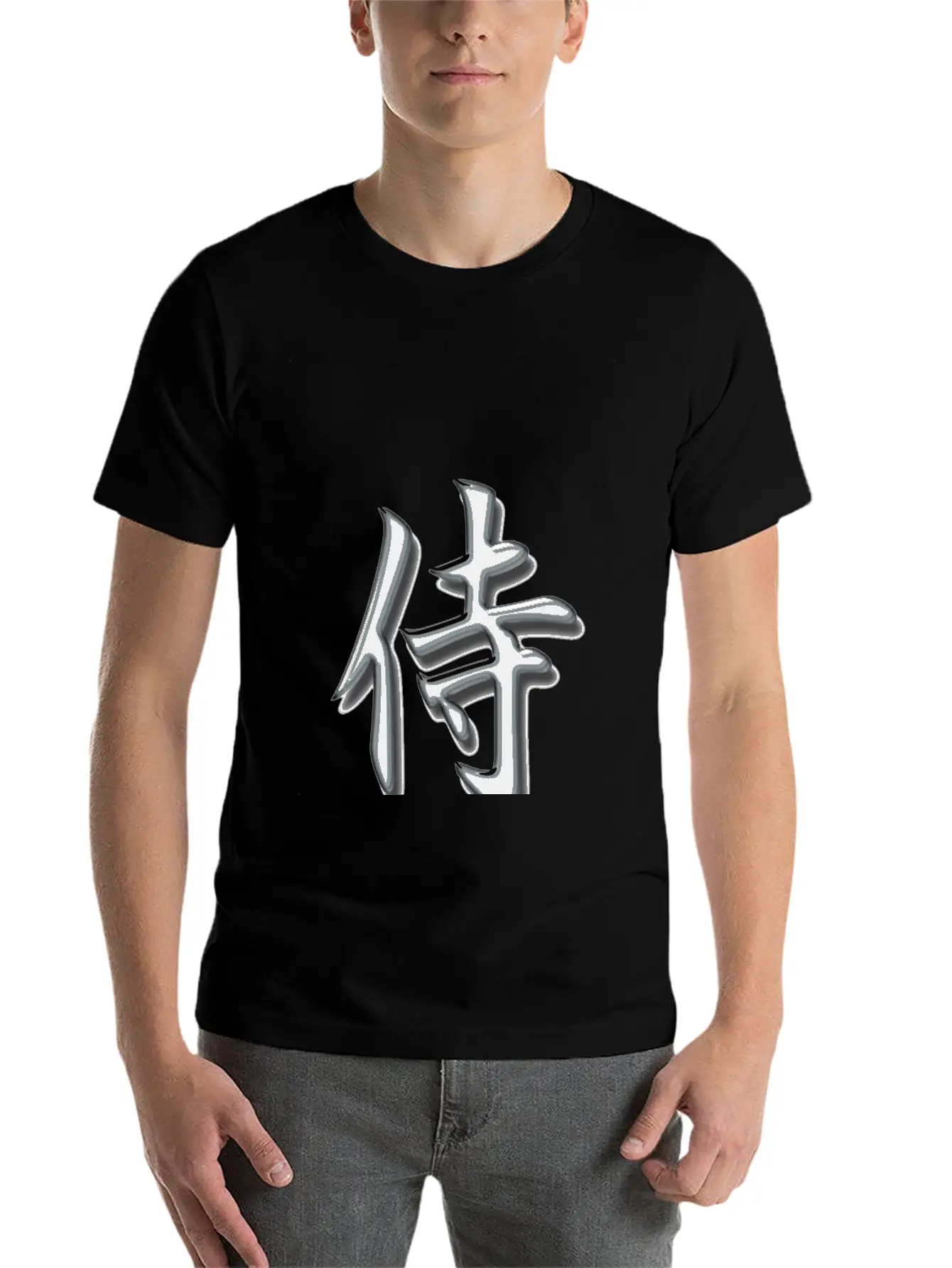 Samurai Kanji Silver Lightweight Cotton T-Shirt – Daily Comfort Graphic Shirt