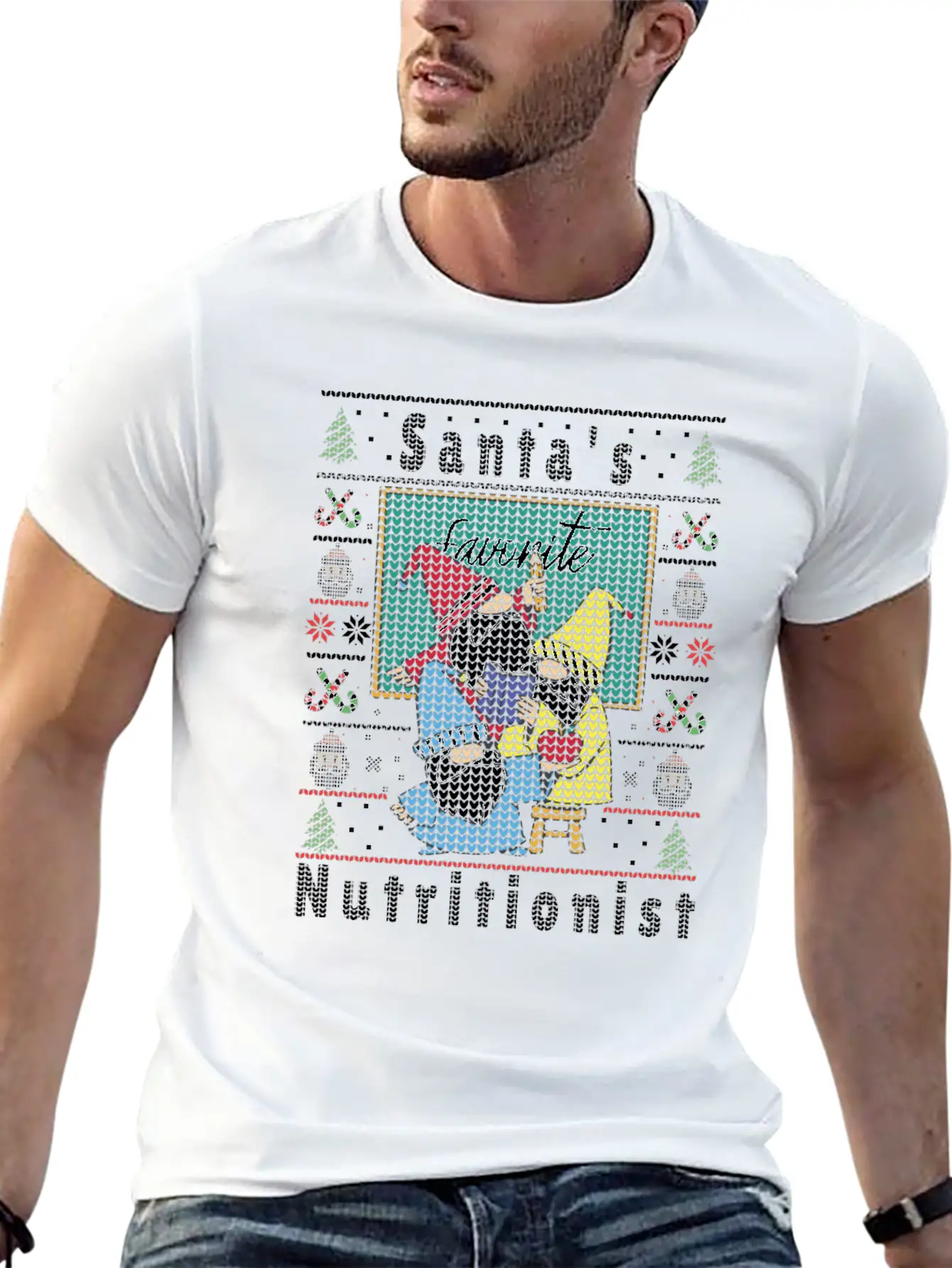 Santas Elfs Ugly Christmas Nutritionist Lightweight Cotton T-Shirt – Daily Comfort Graphic Shirt