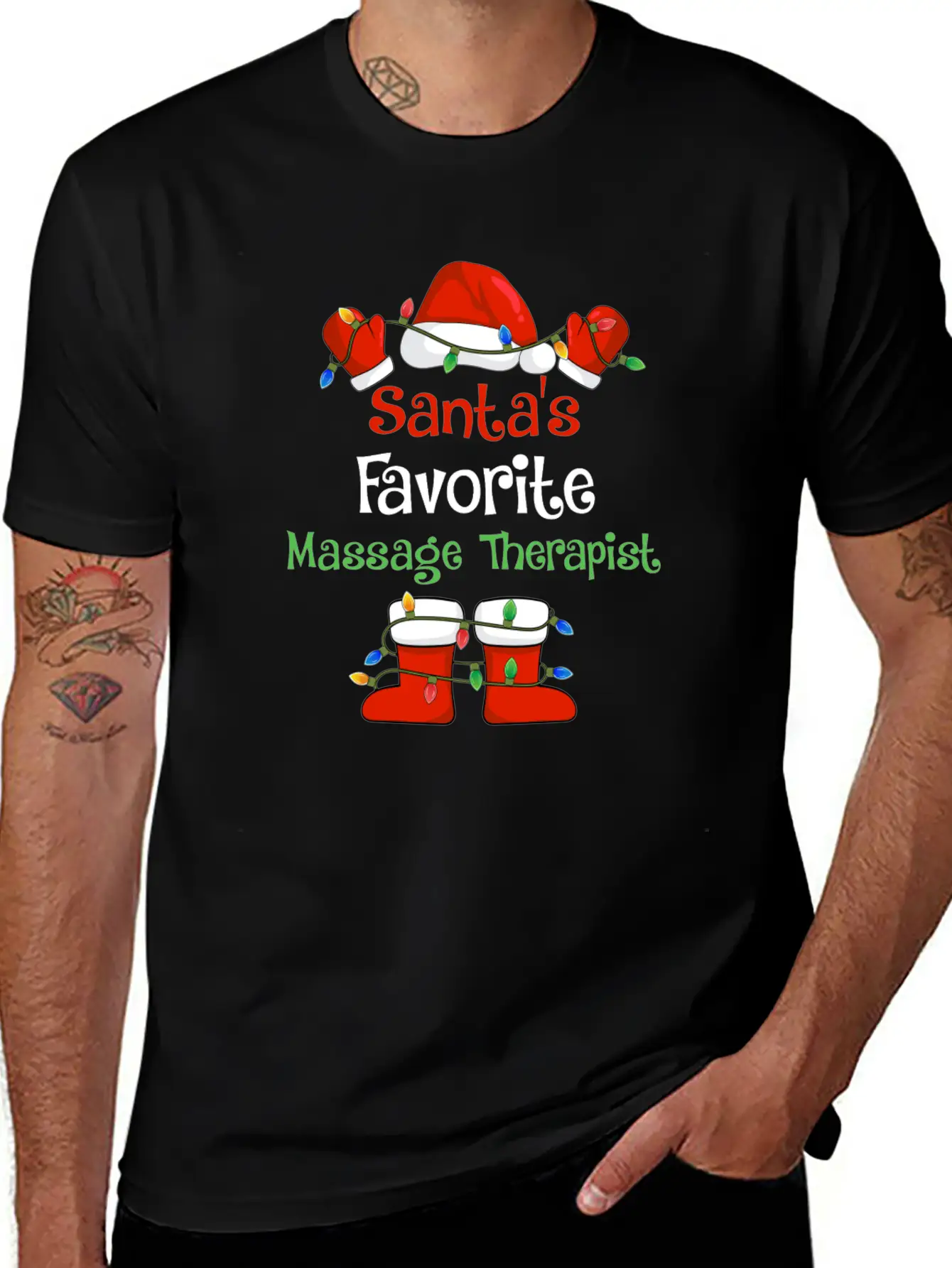 Santa's Favorite Massage Therapist Funny Christmas Lightweight Cotton T-Shirt – Daily Comfort Graphic Shirt