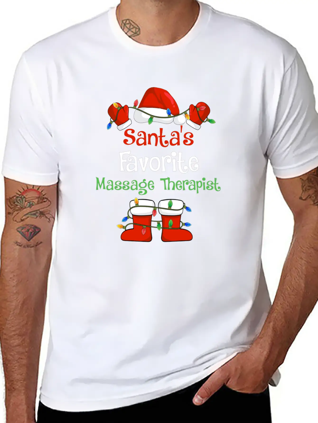 Santa's Favorite Massage Therapist Funny Christmas Lightweight Cotton T-Shirt – Daily Comfort Graphic Shirt