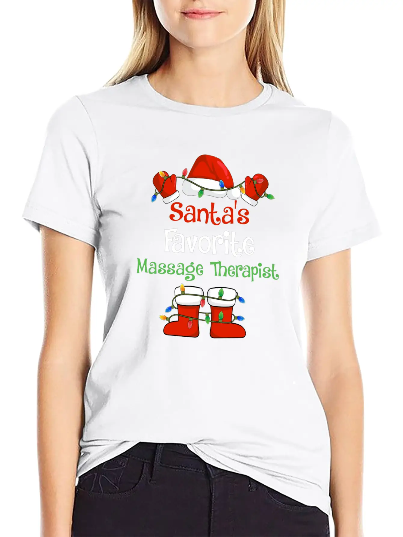 Santa's Favorite Massage Therapist Funny Christmas Lightweight Cotton T-Shirt – Daily Comfort Graphic Shirt