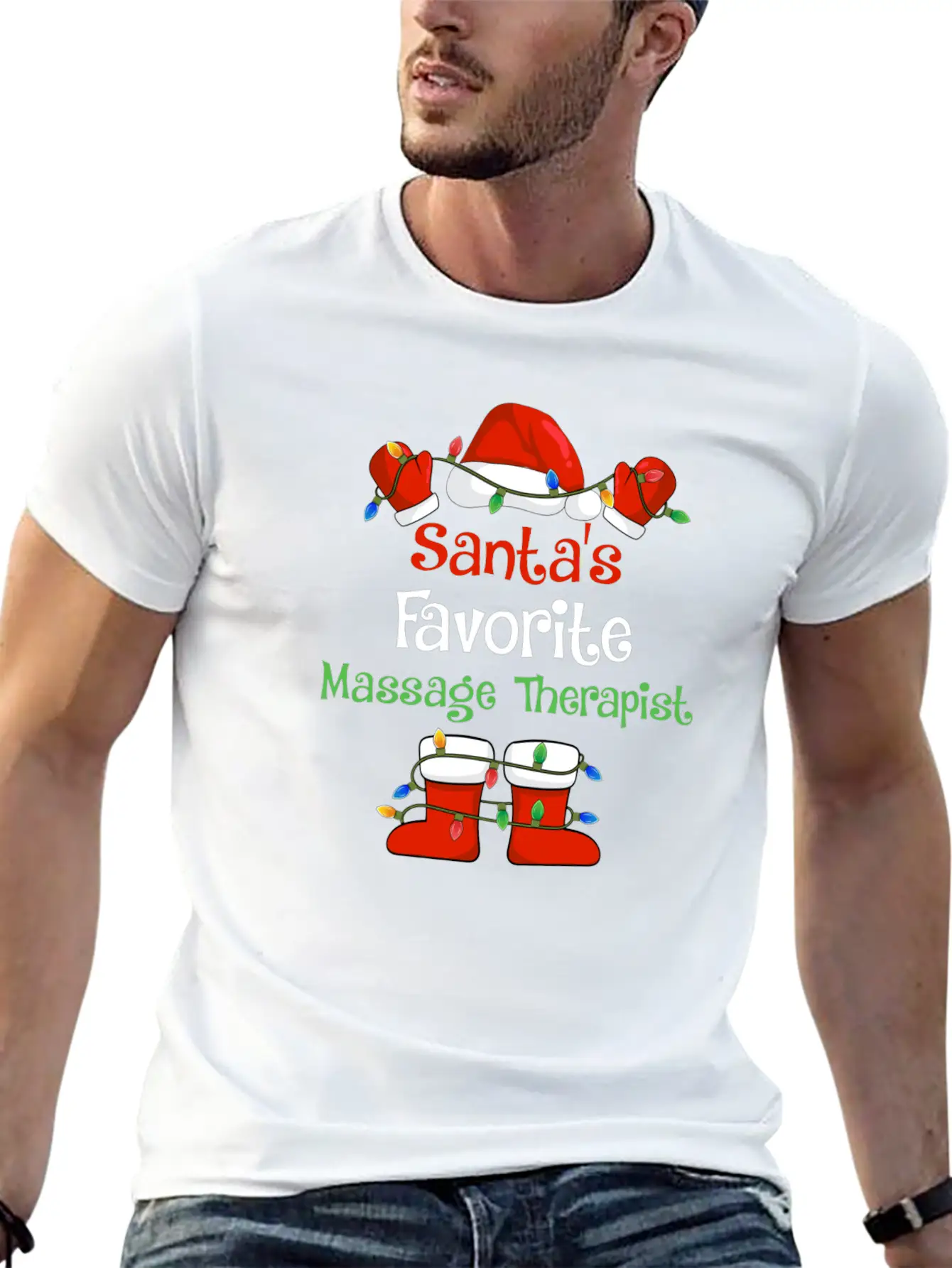 Santa's Favorite Massage Therapist Funny Christmas Lightweight Cotton T-Shirt – Daily Comfort Graphic Shirt