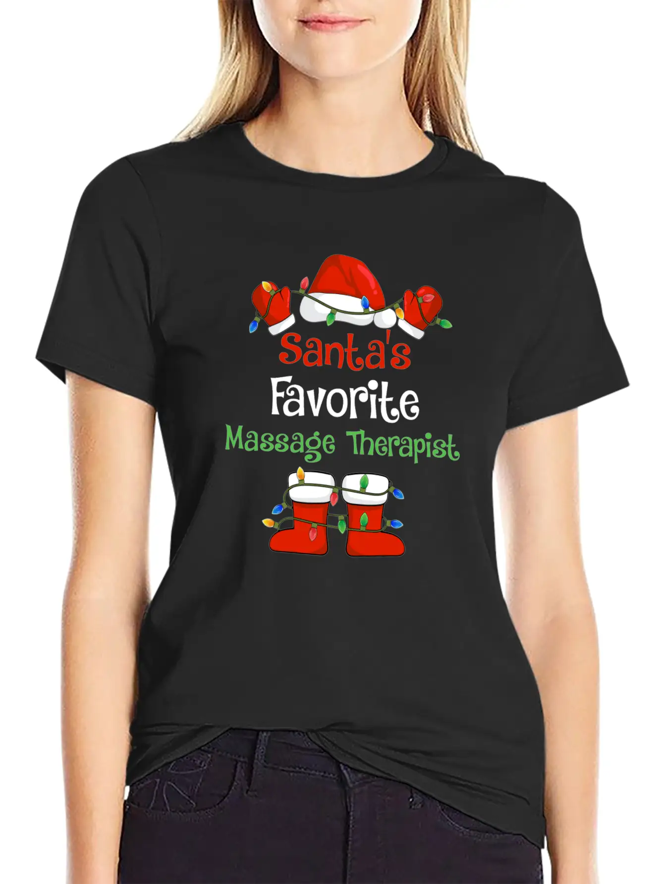 Santa's Favorite Massage Therapist Funny Christmas Lightweight Cotton T-Shirt – Daily Comfort Graphic Shirt