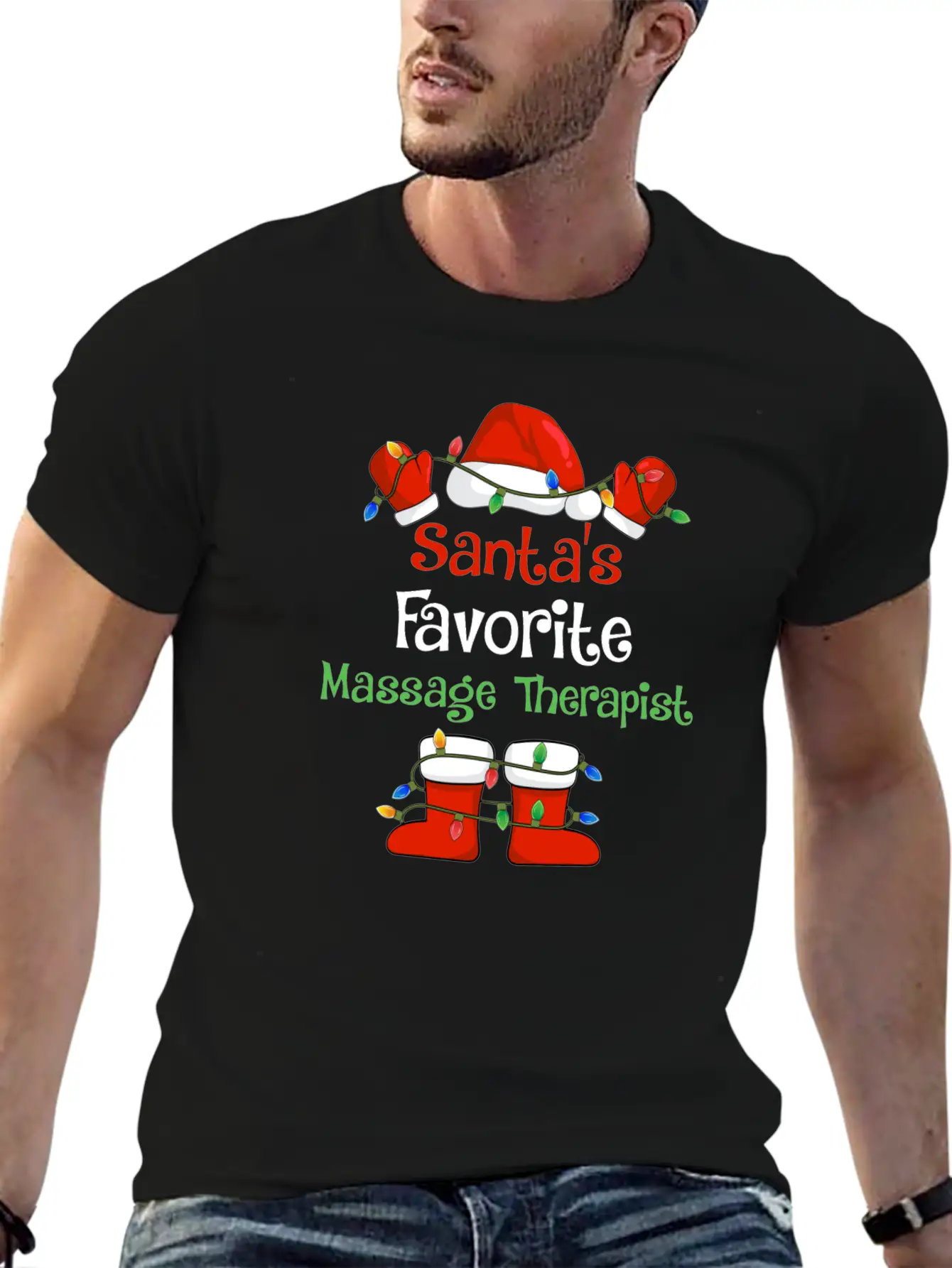 Santa's Favorite Massage Therapist Funny Christmas Lightweight Cotton T-Shirt – Daily Comfort Graphic Shirt