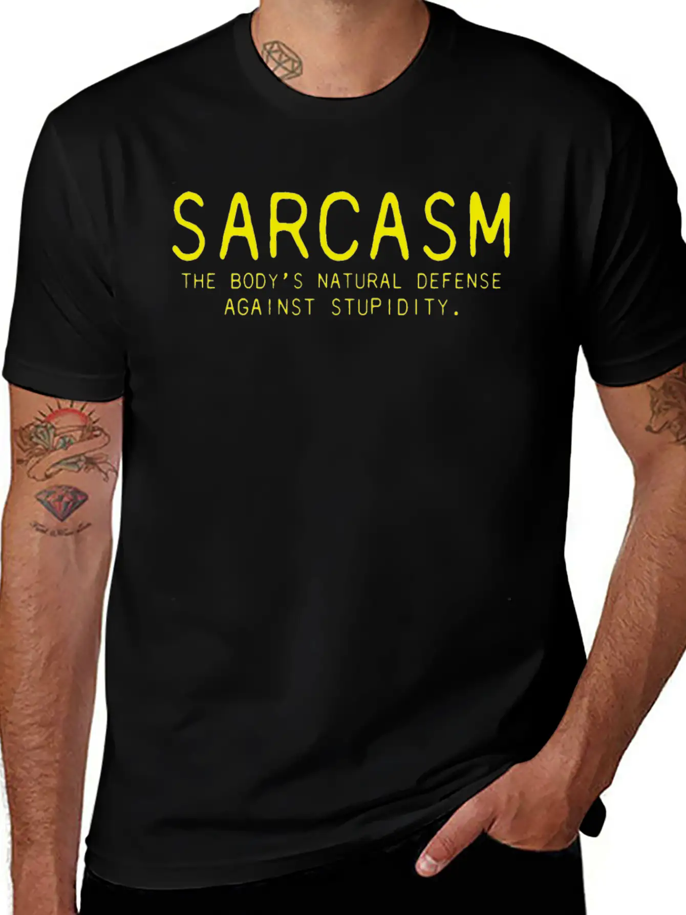 Sarcasm Bodys Natural Defense Against Stupidity Classic Fit Graphic Tee For Daily Comfort – Unisex Cotton Shirt