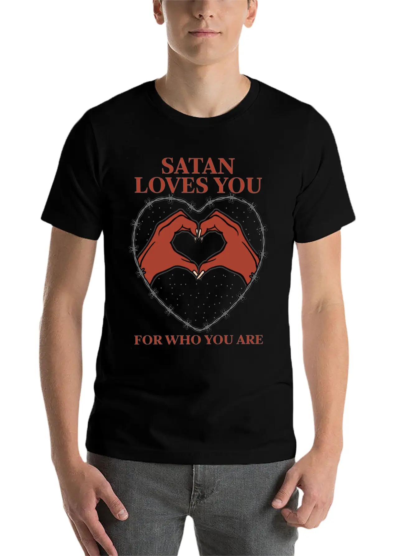 Satan Loves You For Who You Are Grunge Aesthetic Basic Graphic T-Shirt – Daily Comfort In Soft Cotton