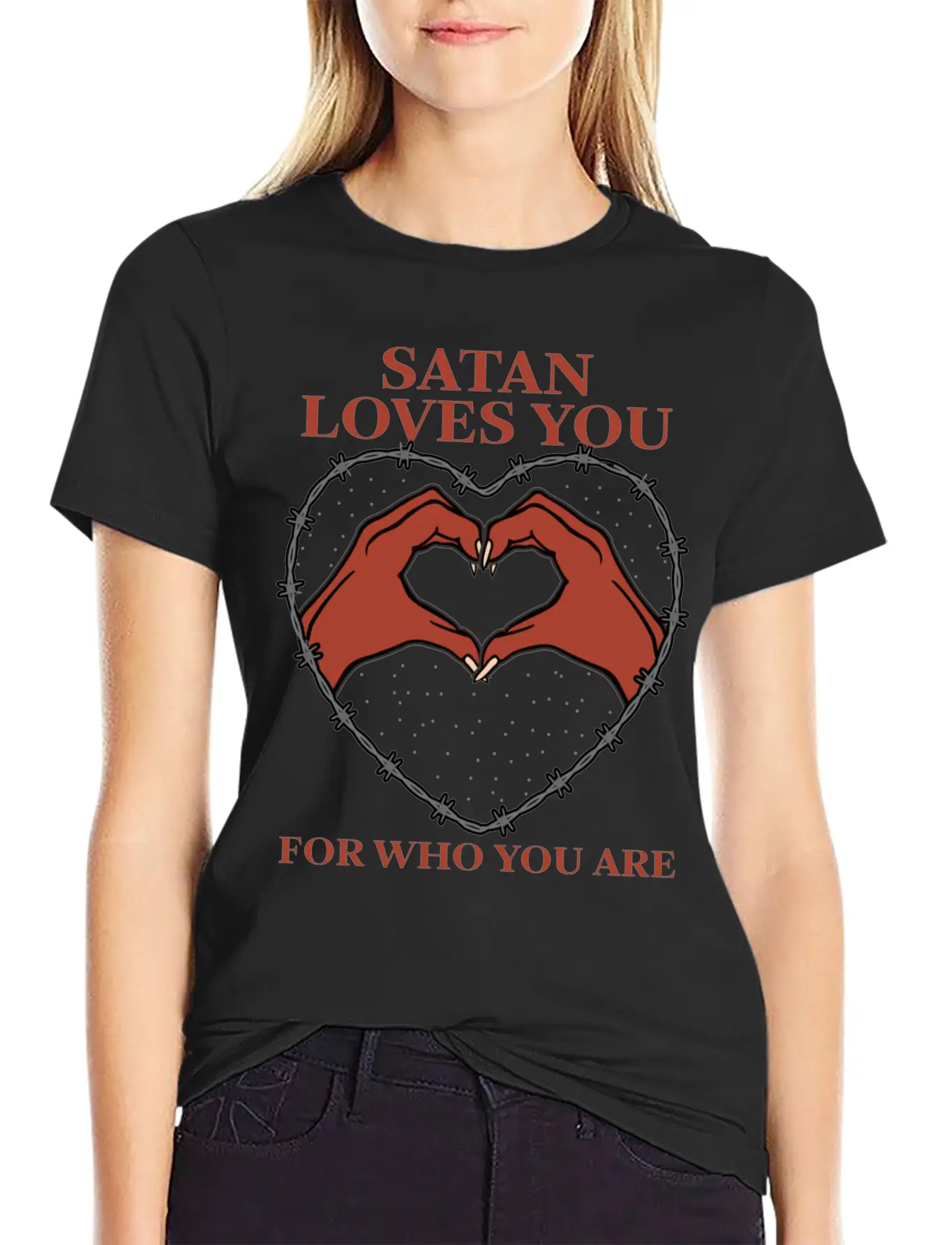 Satan Loves You For Who You Are Grunge Aesthetic Basic Graphic T-Shirt – Daily Comfort In Soft Cotton