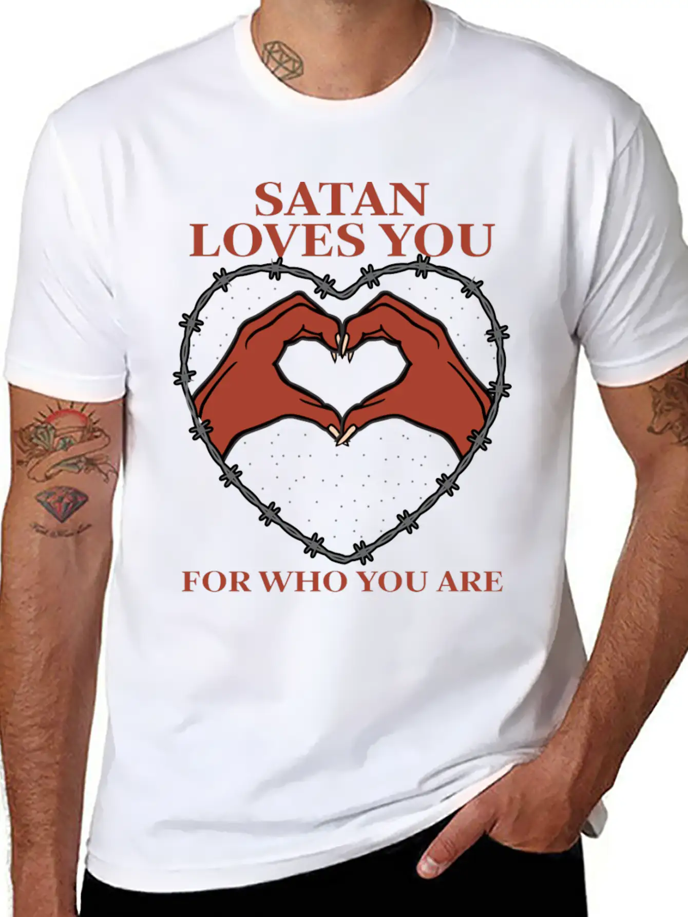 Satan Loves You For Who You Are Grunge Aesthetic Basic Graphic T-Shirt – Daily Comfort In Soft Cotton