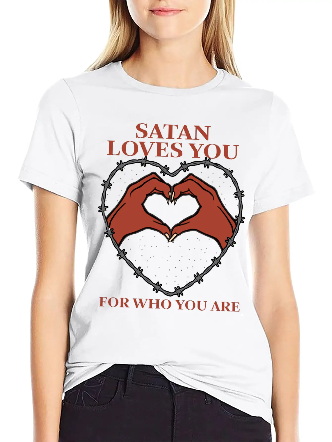 Satan Loves You For Who You Are Grunge Aesthetic Basic Graphic T-Shirt – Daily Comfort In Soft Cotton