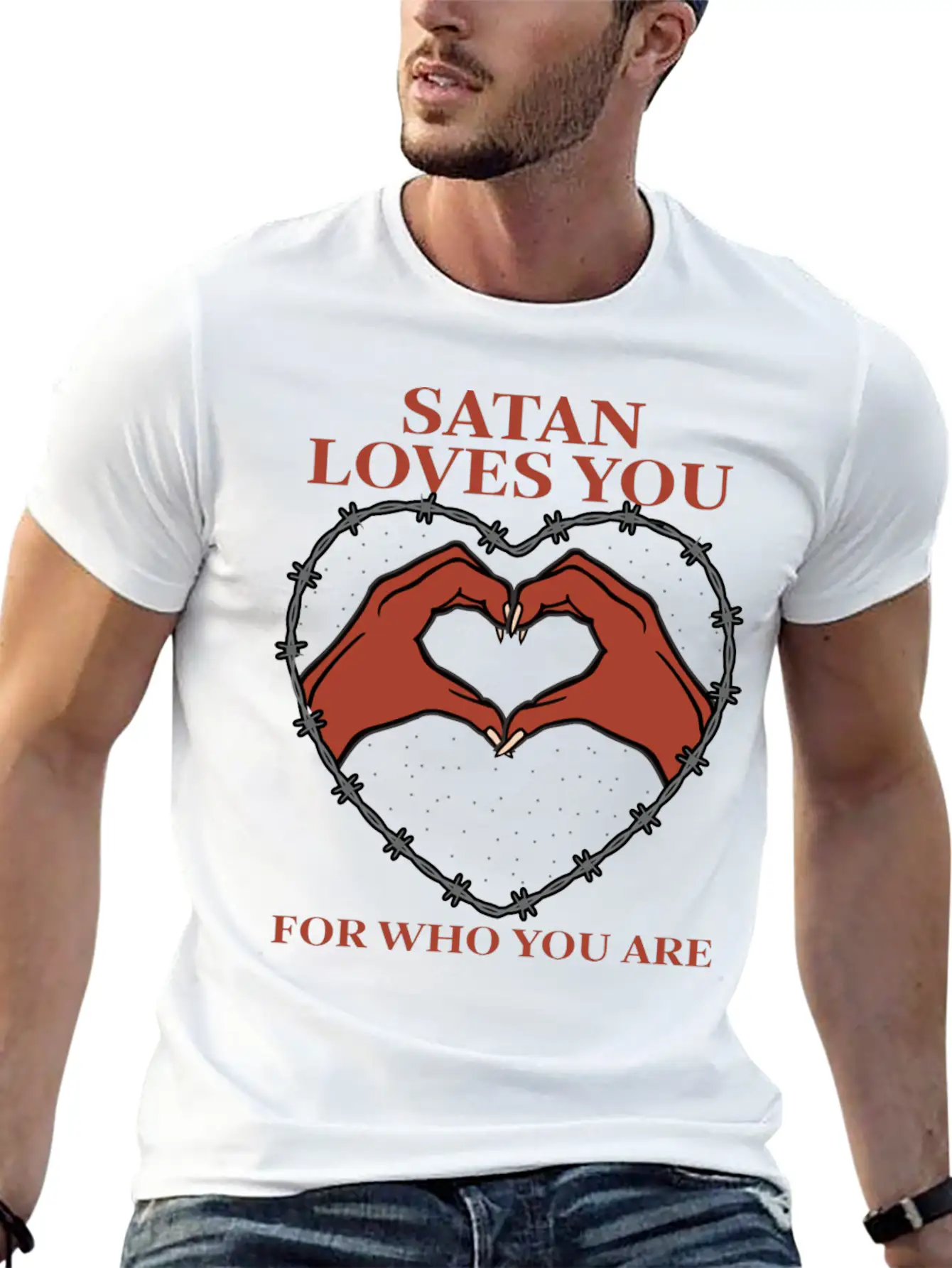 Satan Loves You For Who You Are Grunge Aesthetic Basic Graphic T-Shirt – Daily Comfort In Soft Cotton