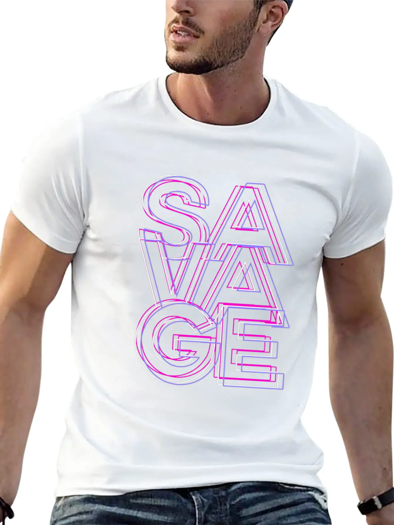 Savage Retro Pink Lightweight Cotton T-Shirt – Daily Comfort Graphic Shirt