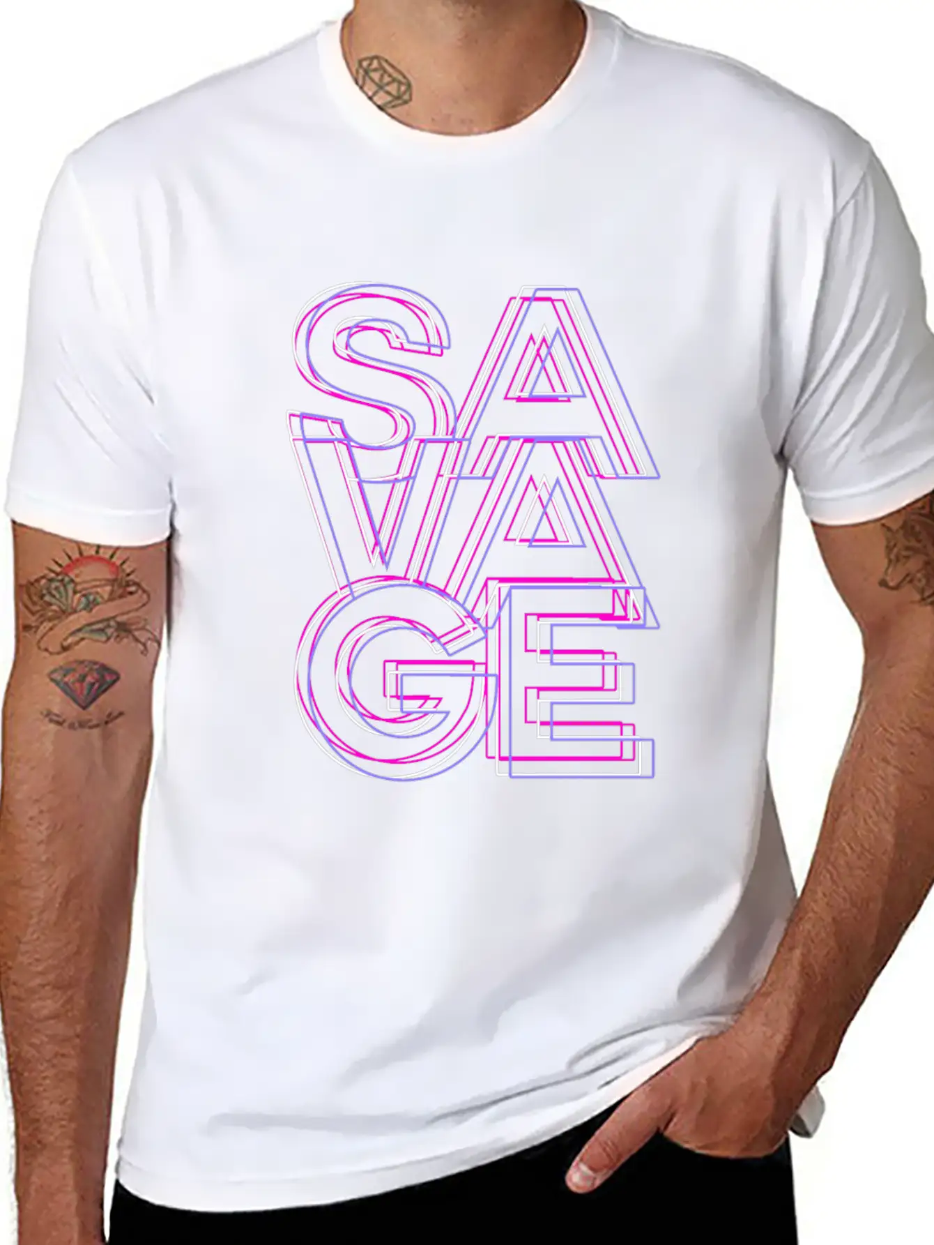 Savage Retro Pink Lightweight Cotton T-Shirt – Daily Comfort Graphic Shirt