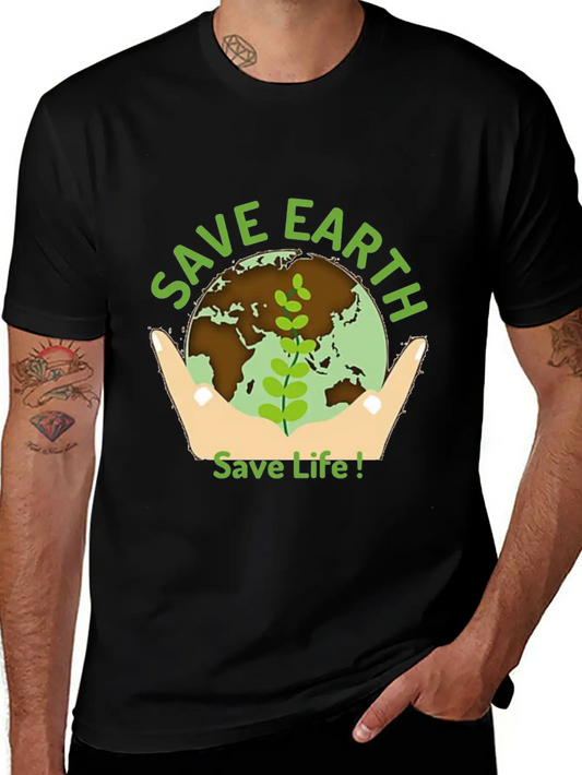 Save The Earth, Save Life ! Lightweight Cotton T-Shirt – Daily Comfort Graphic Shirt