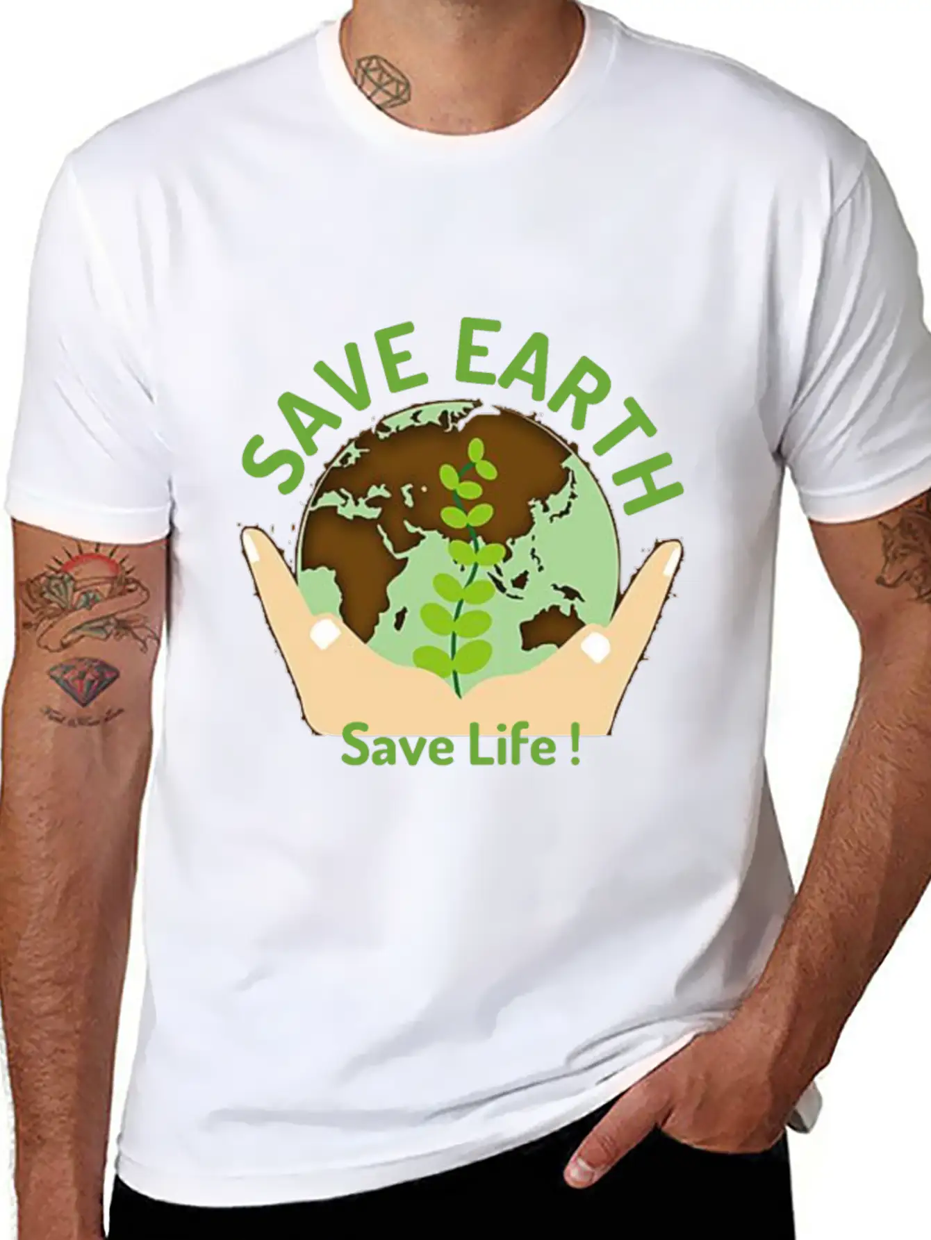 Save The Earth, Save Life ! Lightweight Cotton T-Shirt – Daily Comfort Graphic Shirt