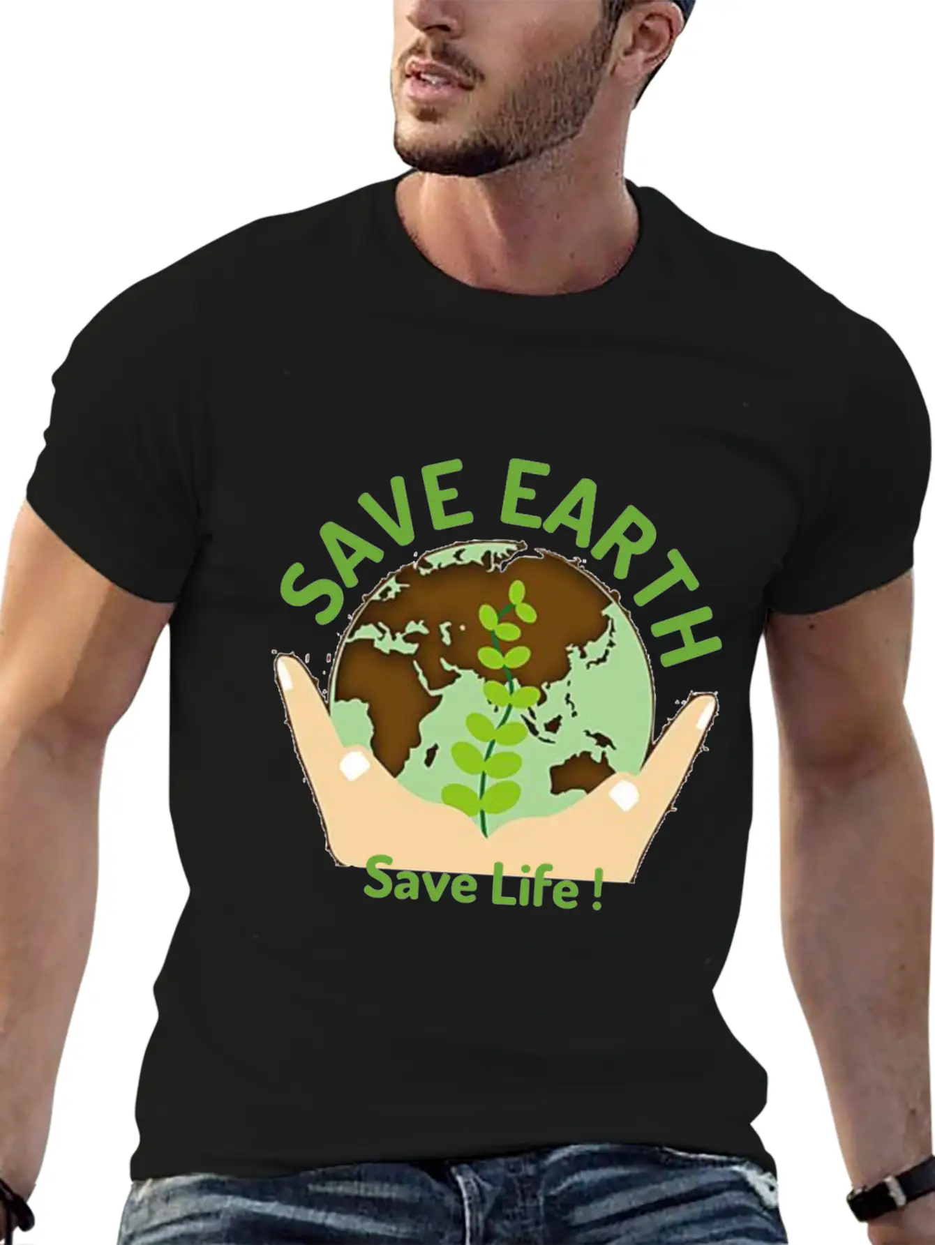 Save The Earth, Save Life ! Lightweight Cotton T-Shirt – Daily Comfort Graphic Shirt