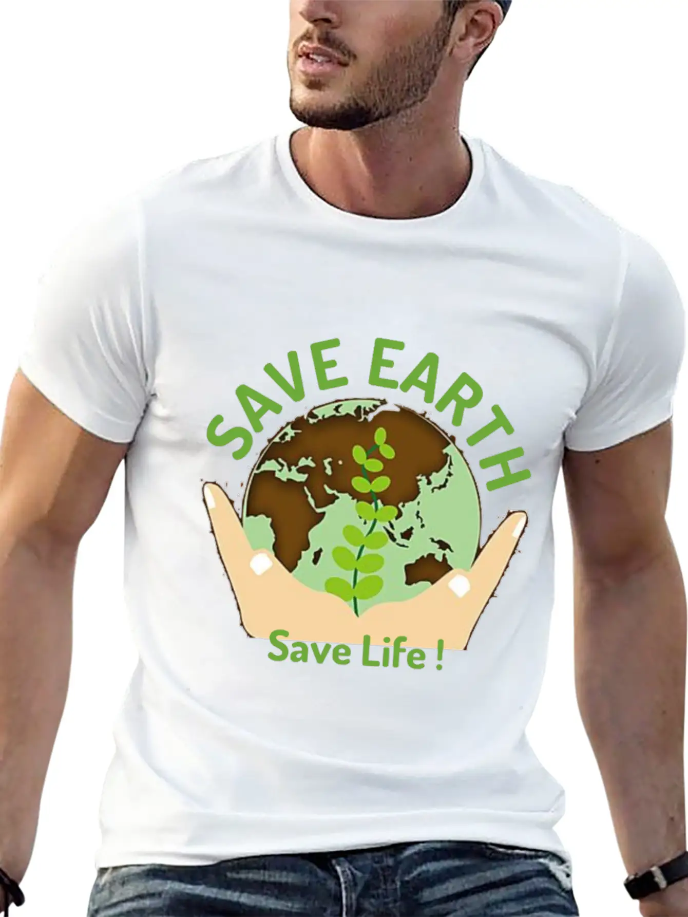 Save The Earth, Save Life ! Lightweight Cotton T-Shirt – Daily Comfort Graphic Shirt